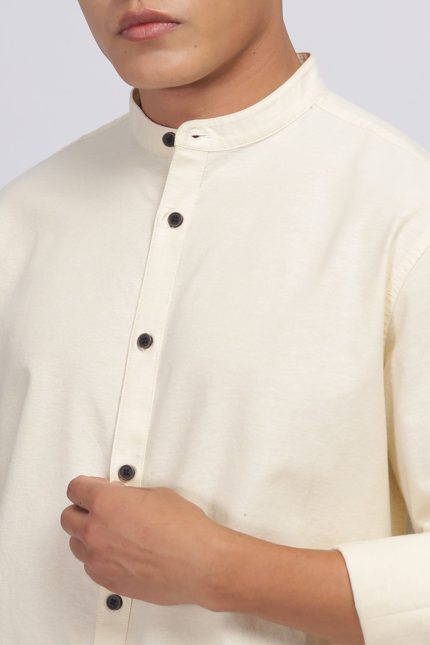 Uri Yellow Mandarin Collar Oxford Shirt