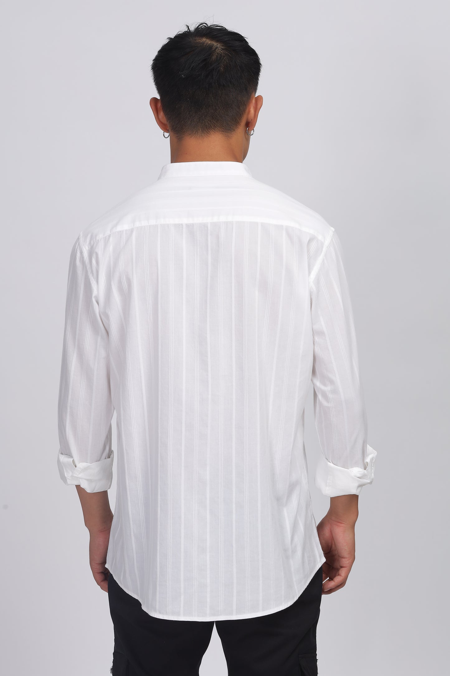 Uri White Striped Mandarin Collar Shirt