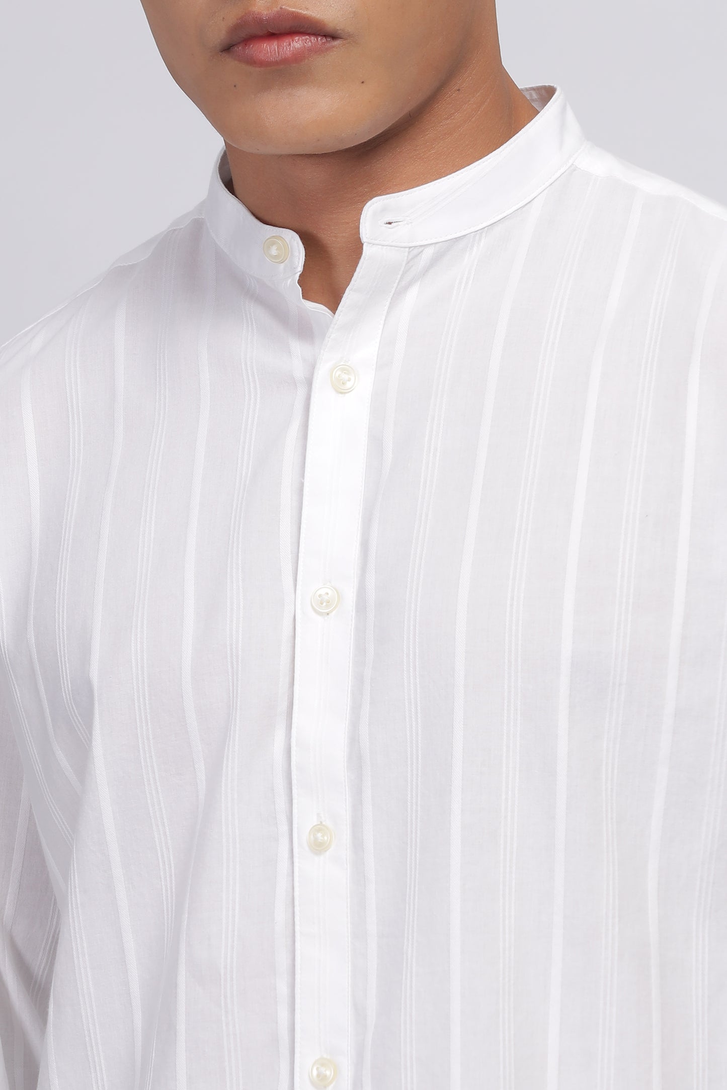Uri White Striped Mandarin Collar Shirt
