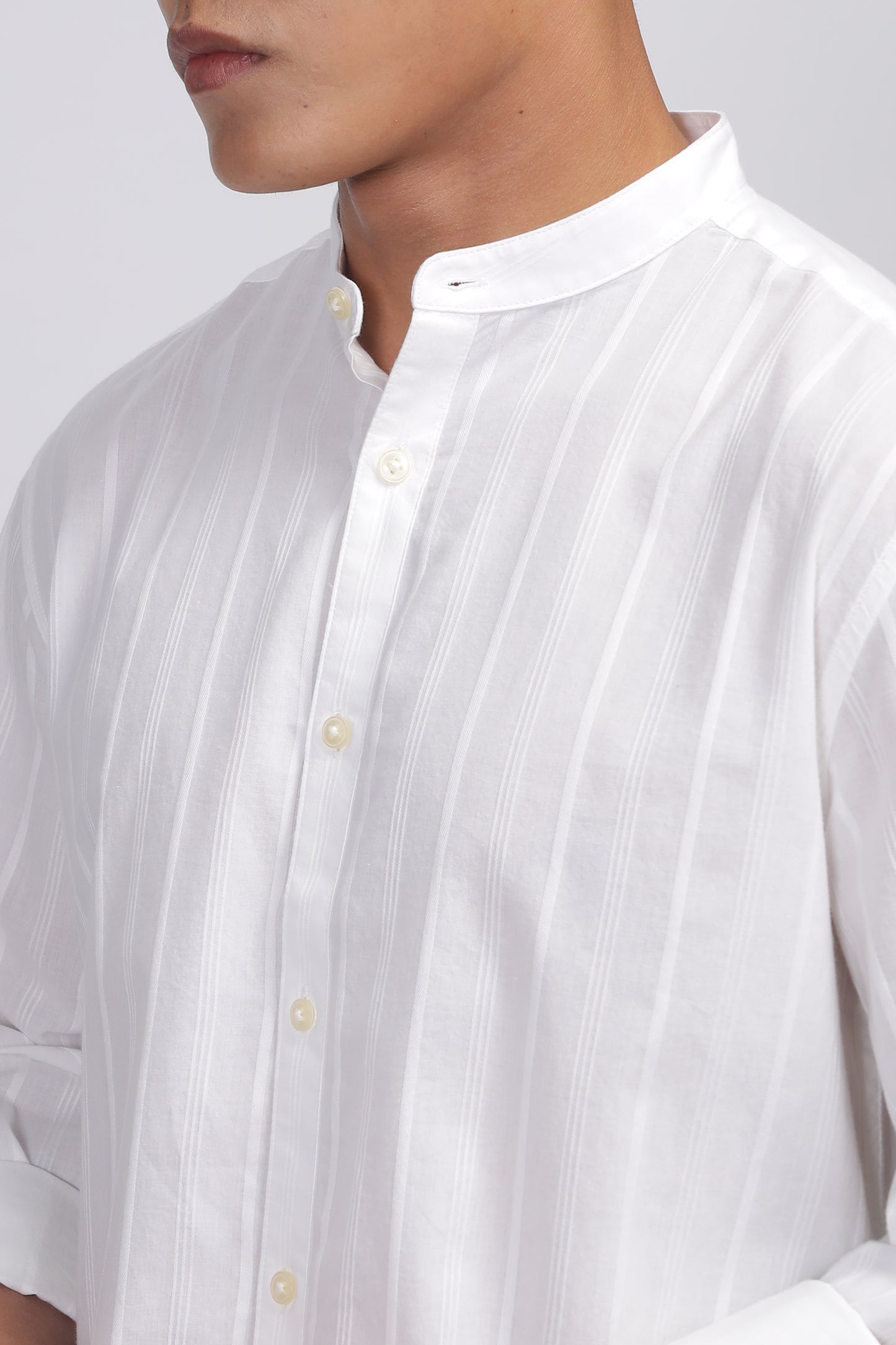 Uri White Striped Mandarin Collar Shirt