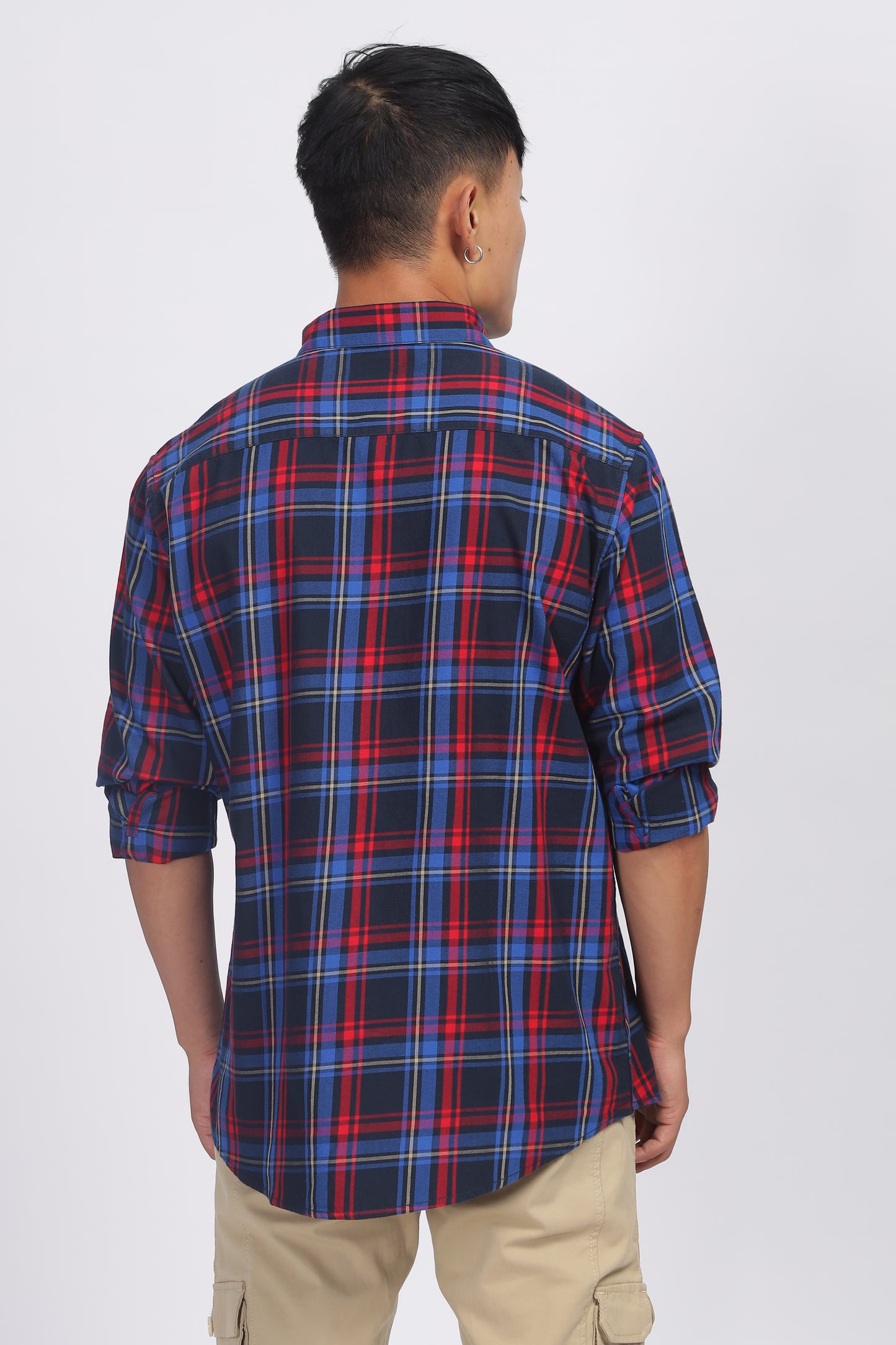Uri Navy Checked Cotton Casual Shirt