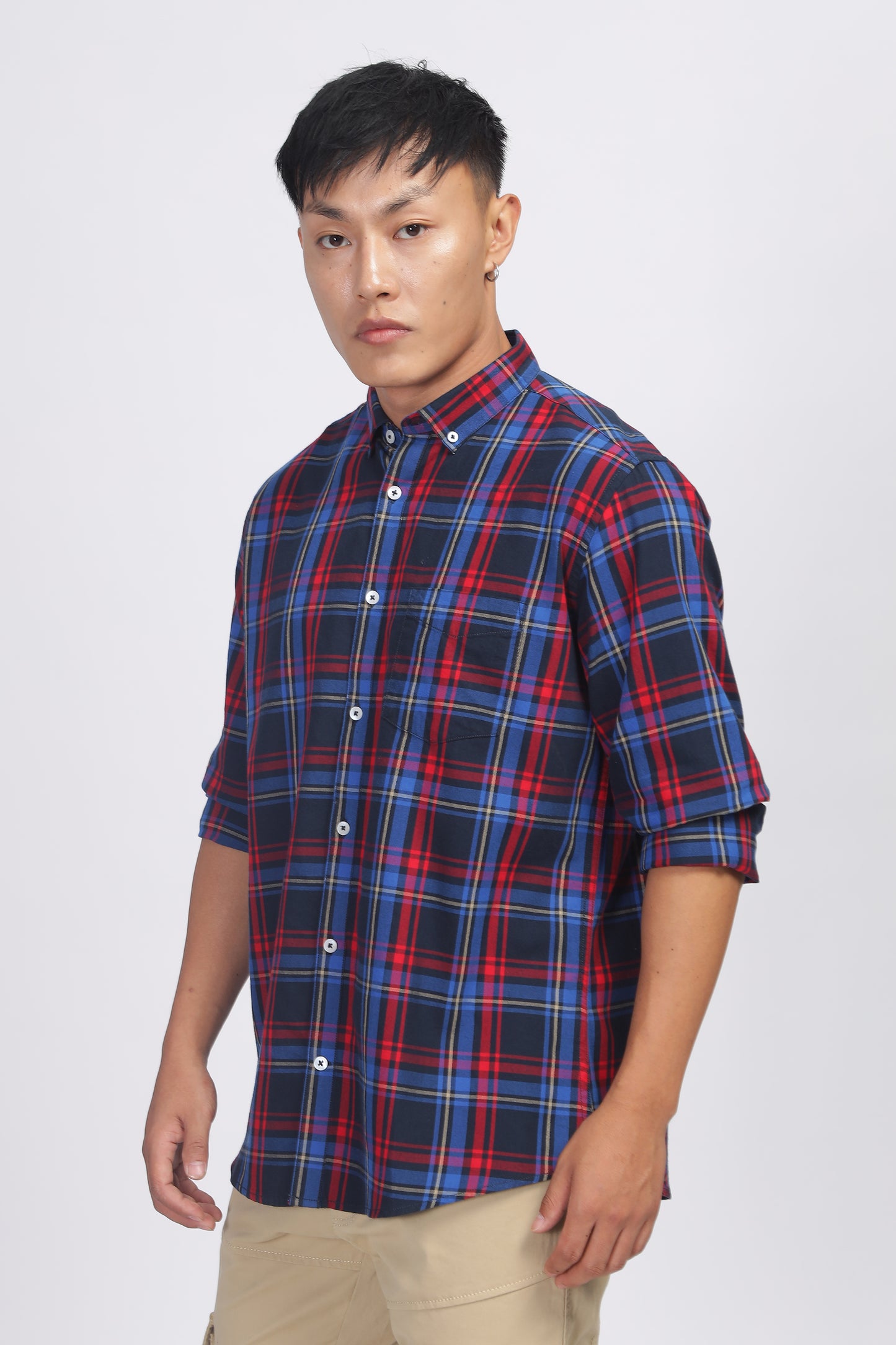 Uri Navy Checked Cotton Casual Shirt