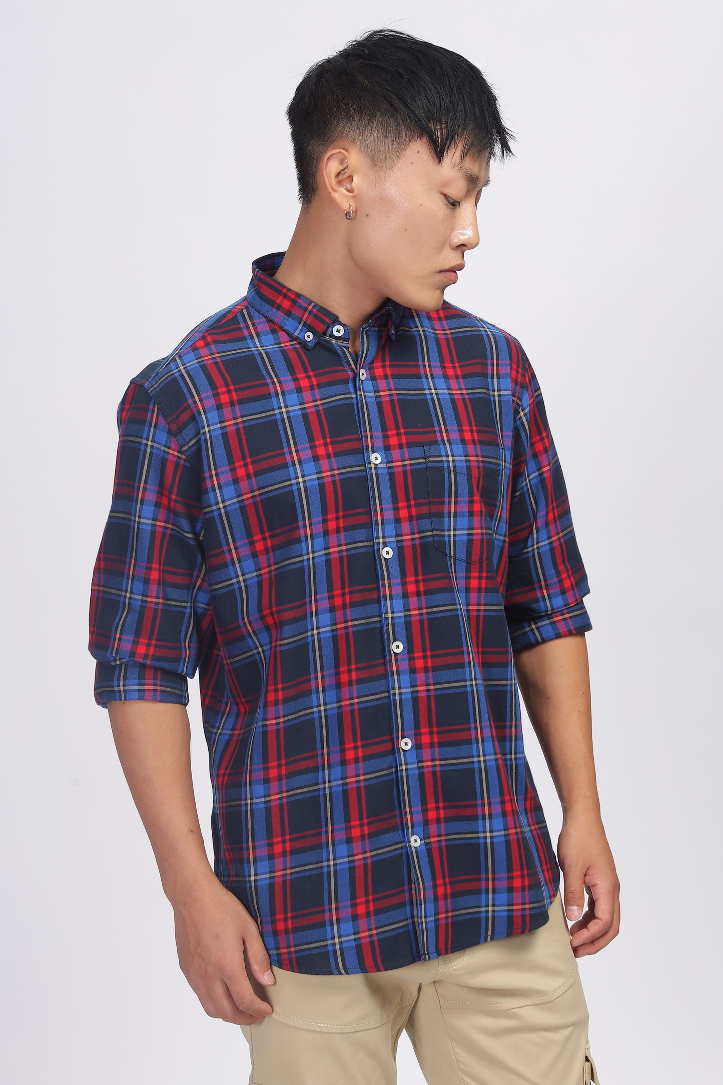 Uri Navy Checked Cotton Casual Shirt