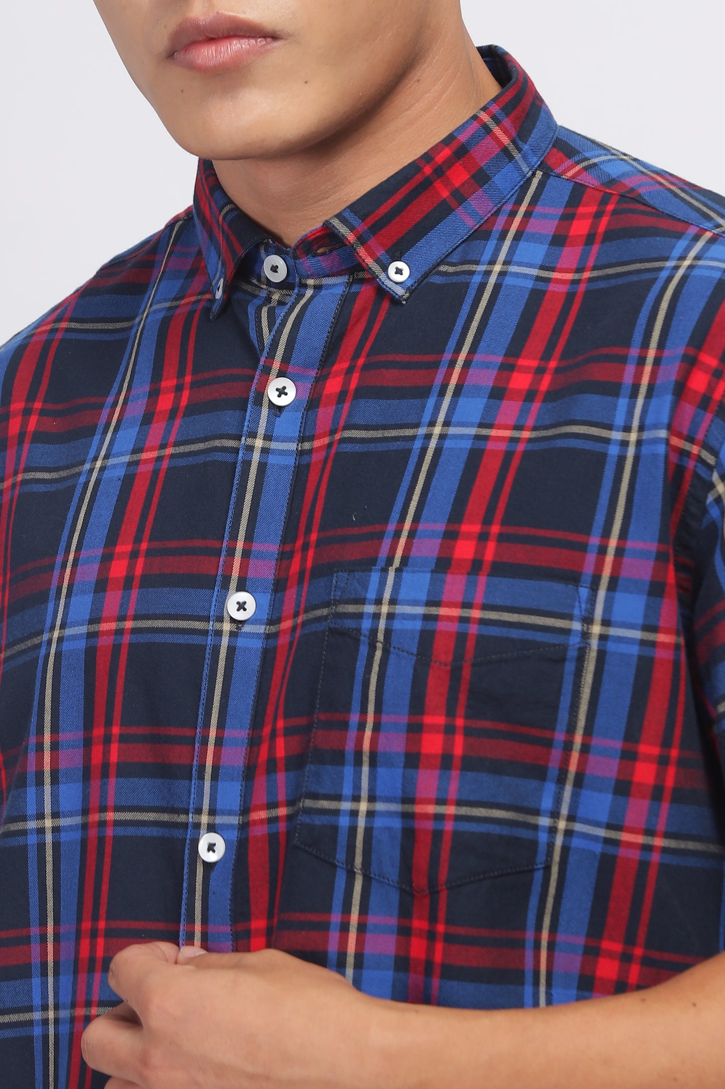 Uri Navy Checked Cotton Casual Shirt