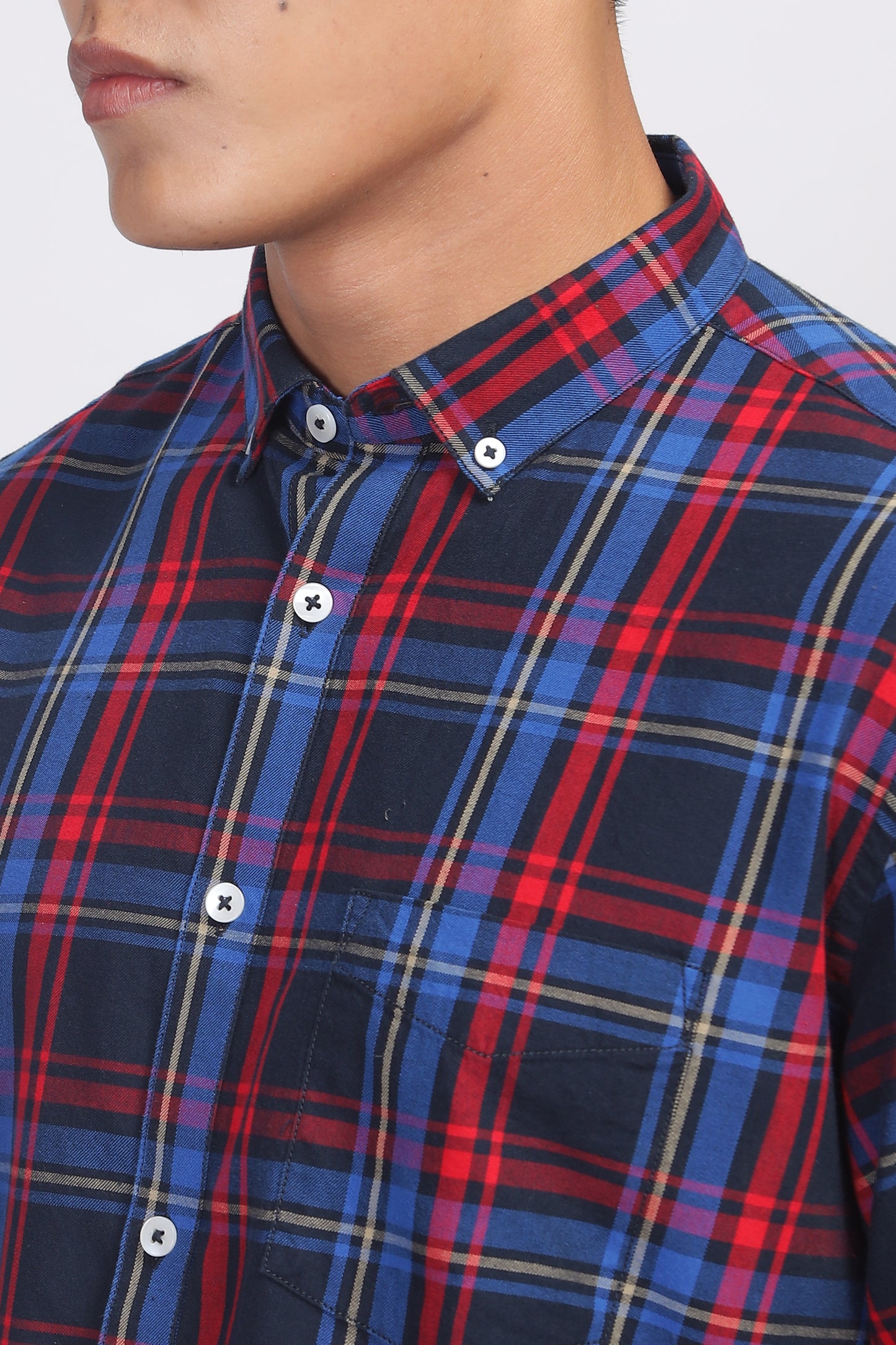 Uri Navy Checked Cotton Casual Shirt