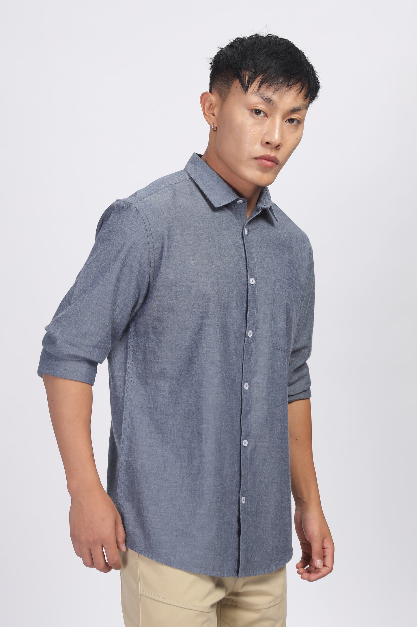 Uri Dark Grey Spread Collar Shirt