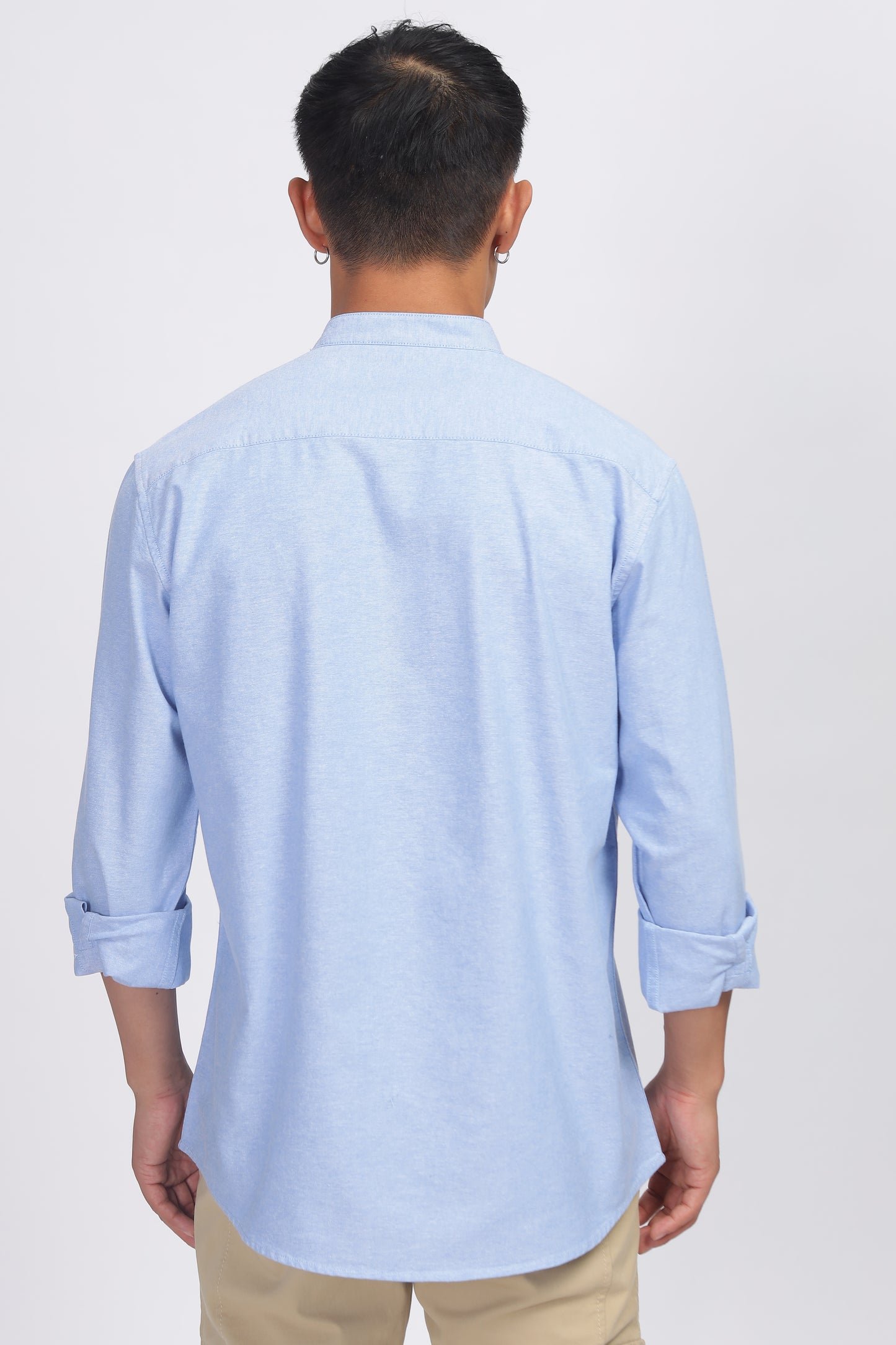 Uri Blue Mandarin Collar Oxford Shirt