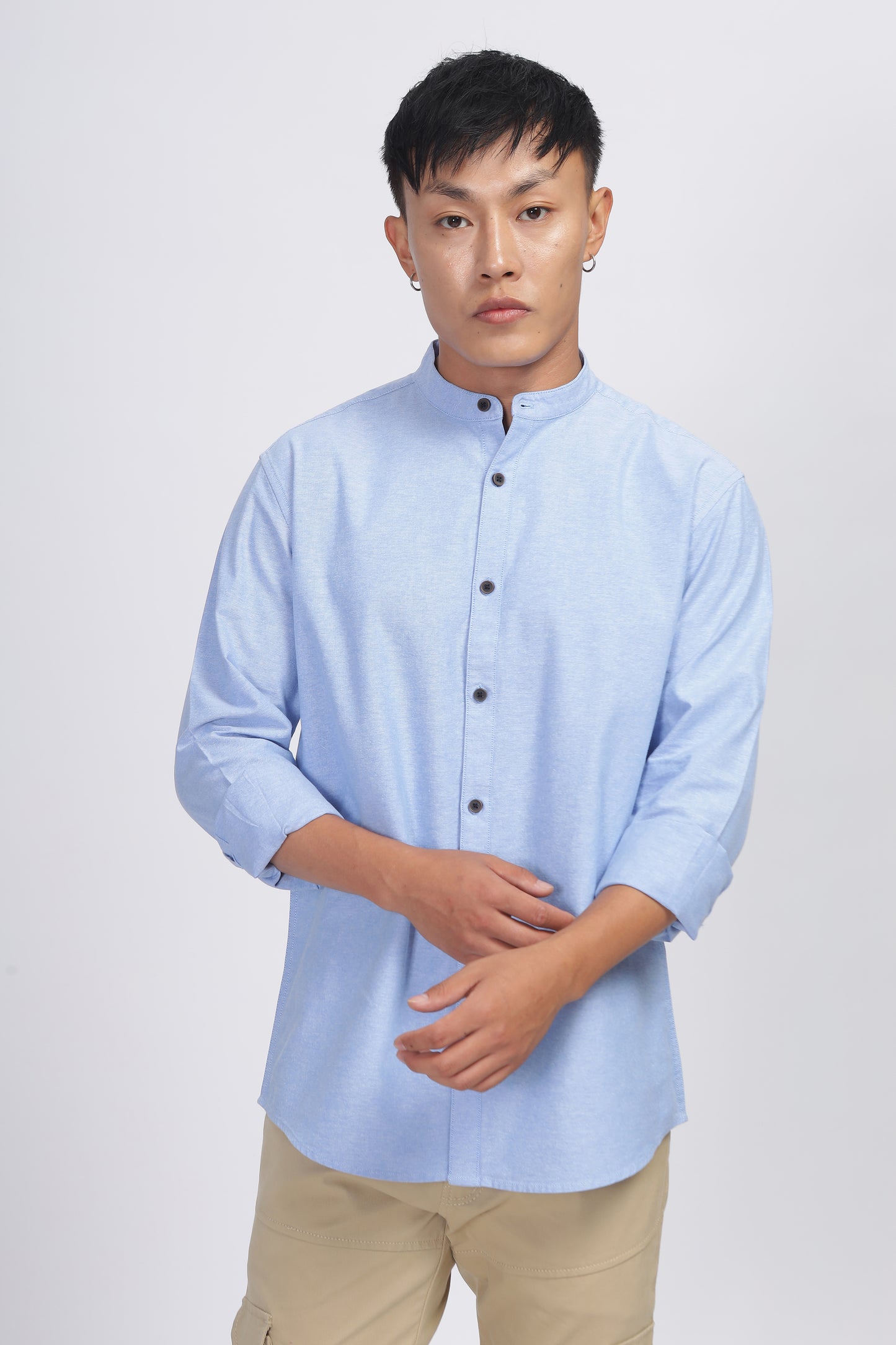 Uri Blue Mandarin Collar Oxford Shirt