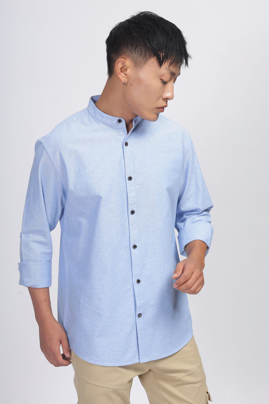 Uri Blue Mandarin Collar Oxford Shirt