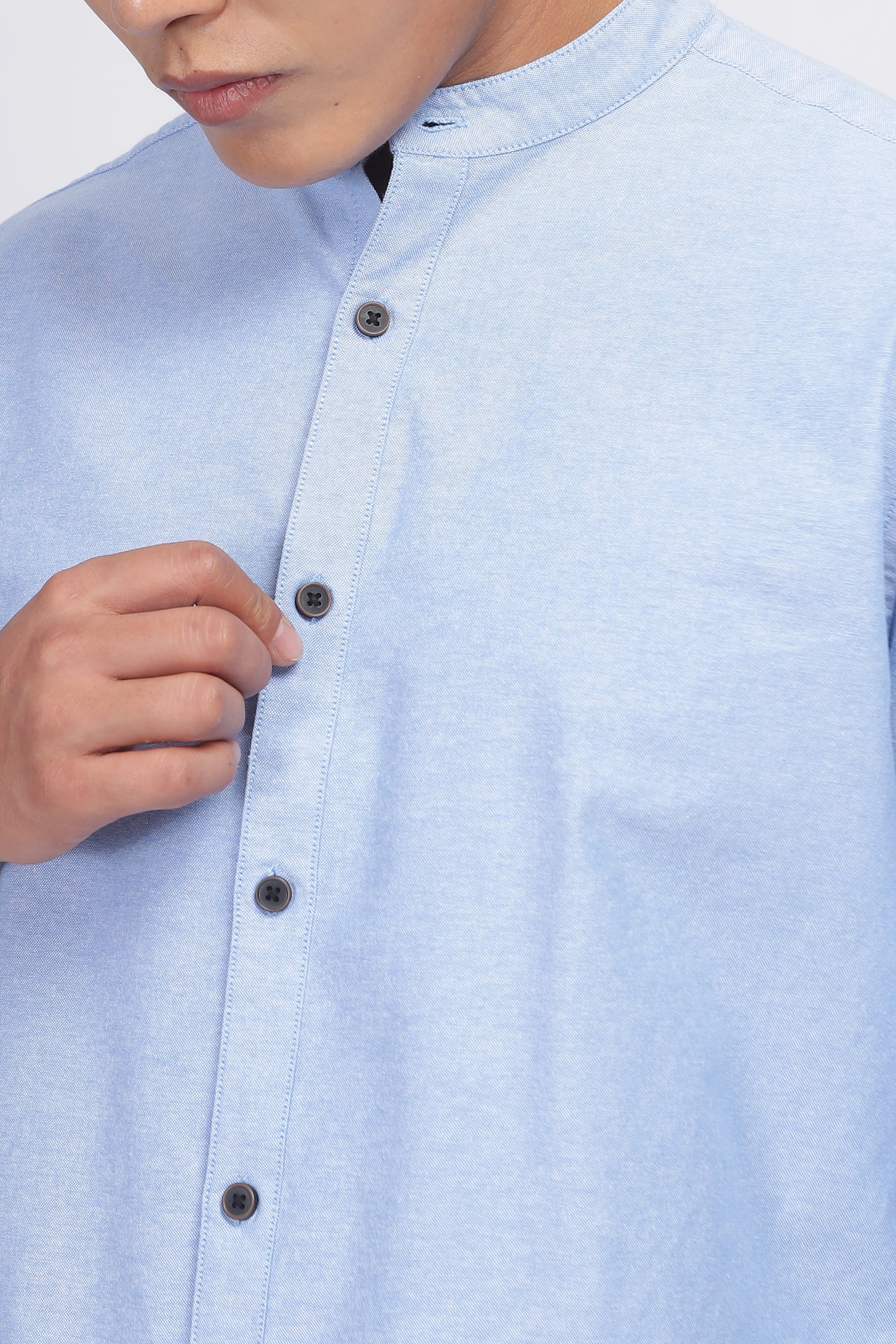 Uri Blue Mandarin Collar Oxford Shirt