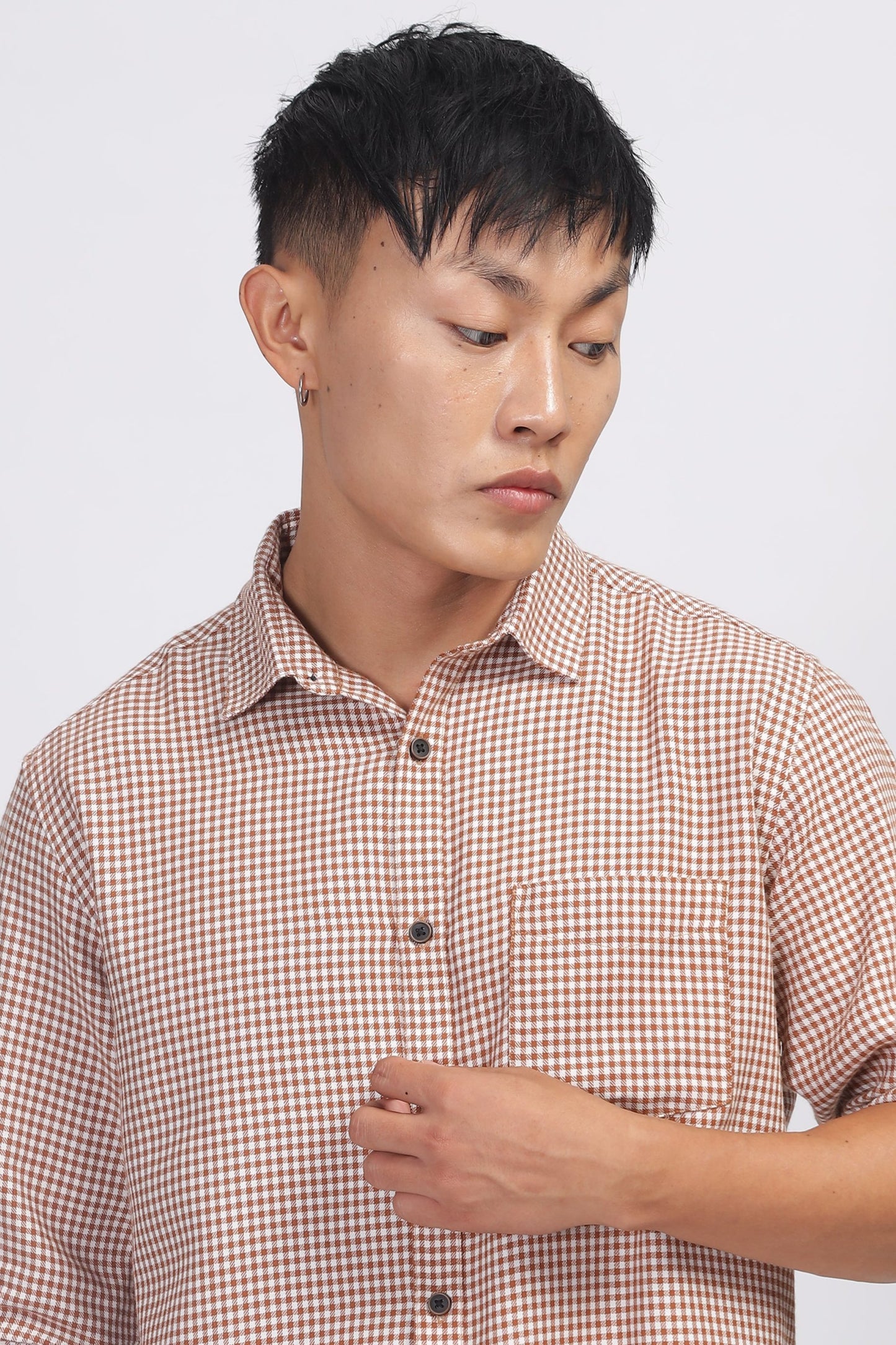 Uri Brown Gingham Check Cotton Shirt