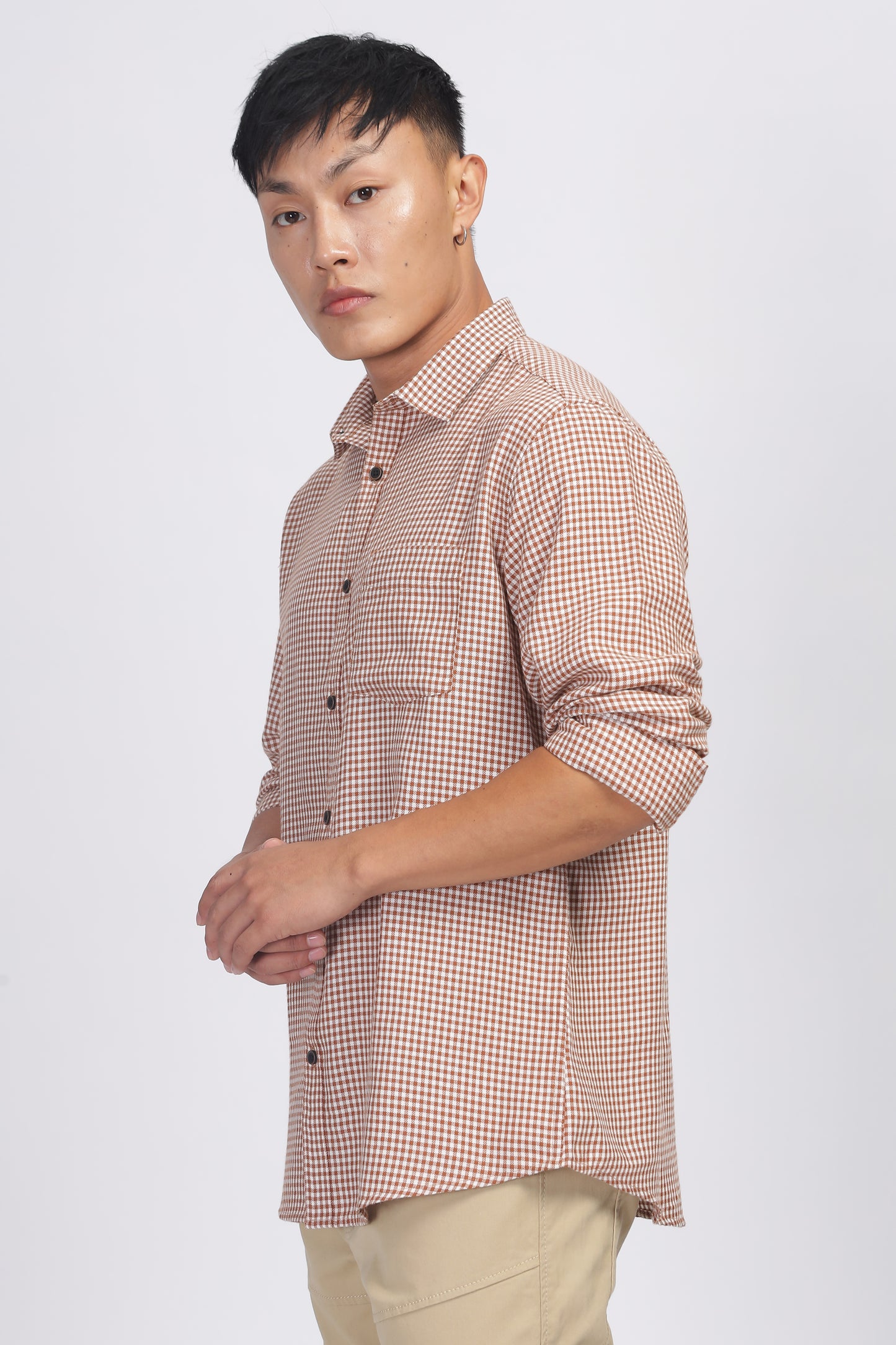 Uri Brown Gingham Check Cotton Shirt