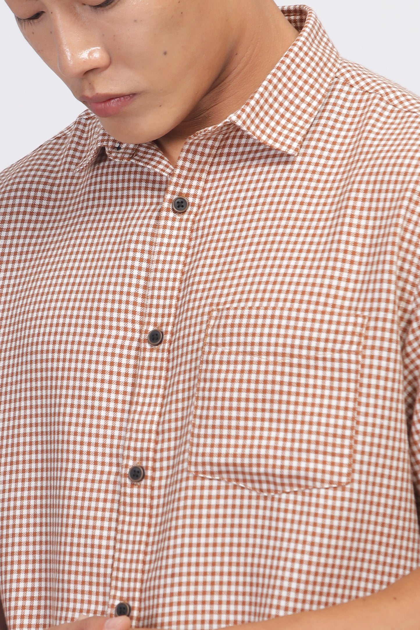 Uri Brown Gingham Check Cotton Shirt