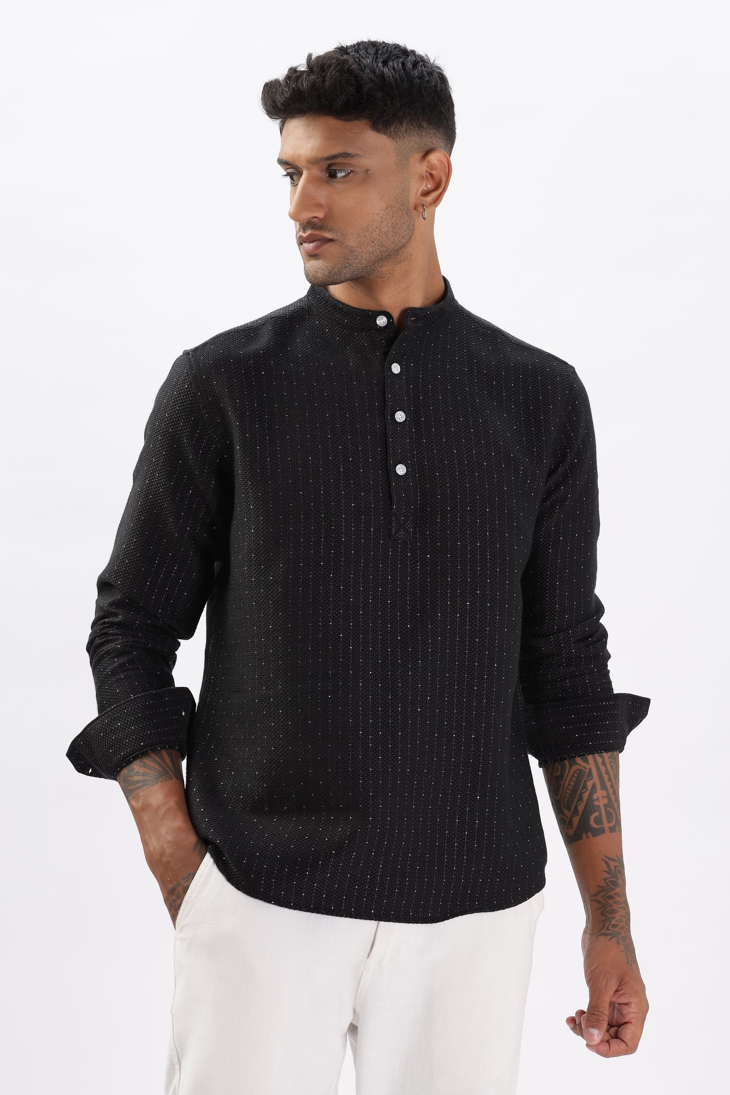 Uri Black Self Design Short Kurta