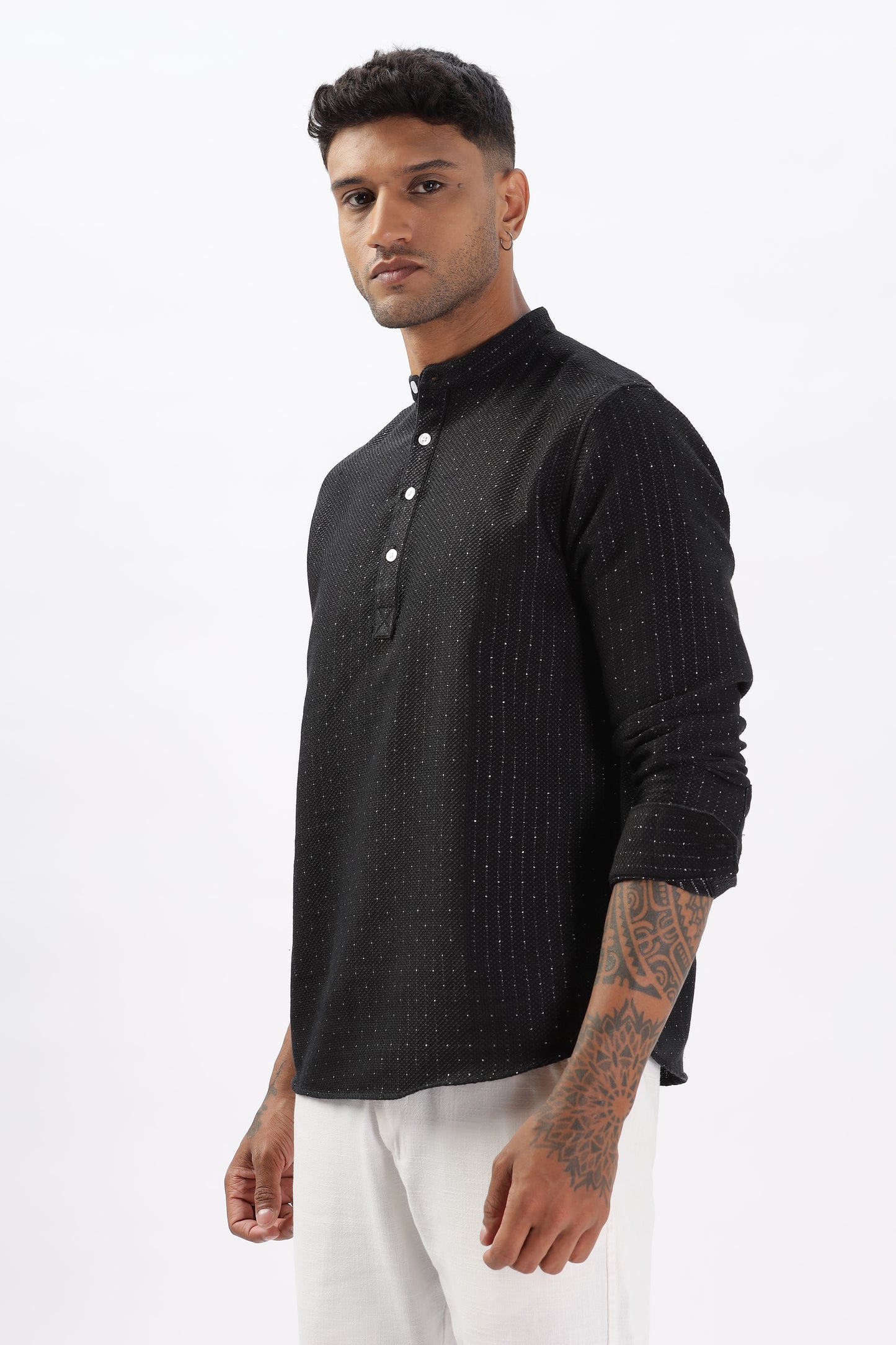 Uri Black Self Design Short Kurta