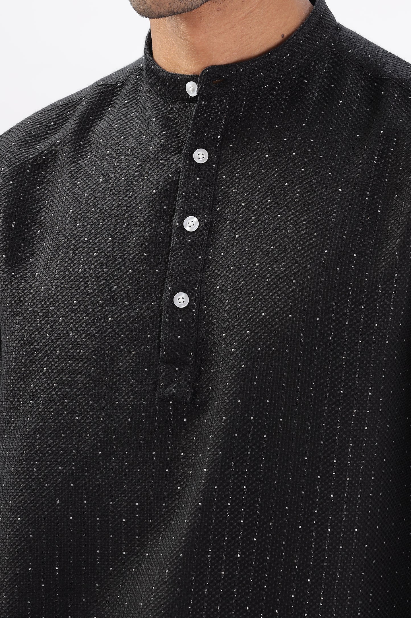 Uri Black Self Design Short Kurta