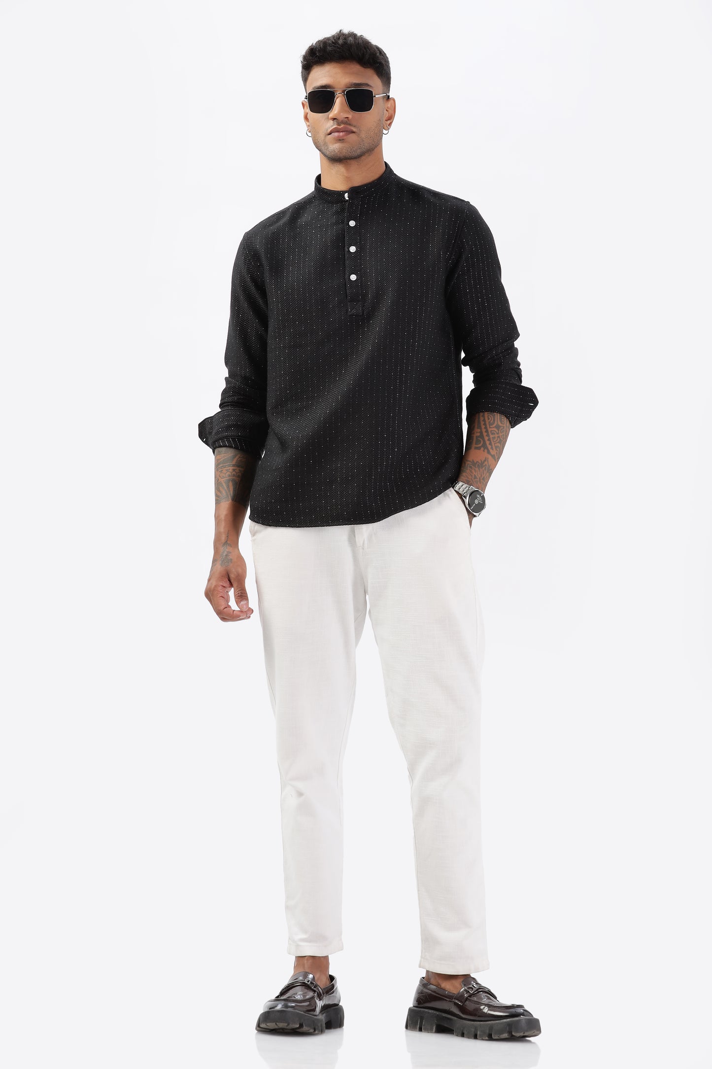Uri Black Self Design Short Kurta