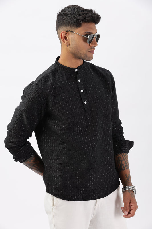 Uri Black Self Design Short Kurta