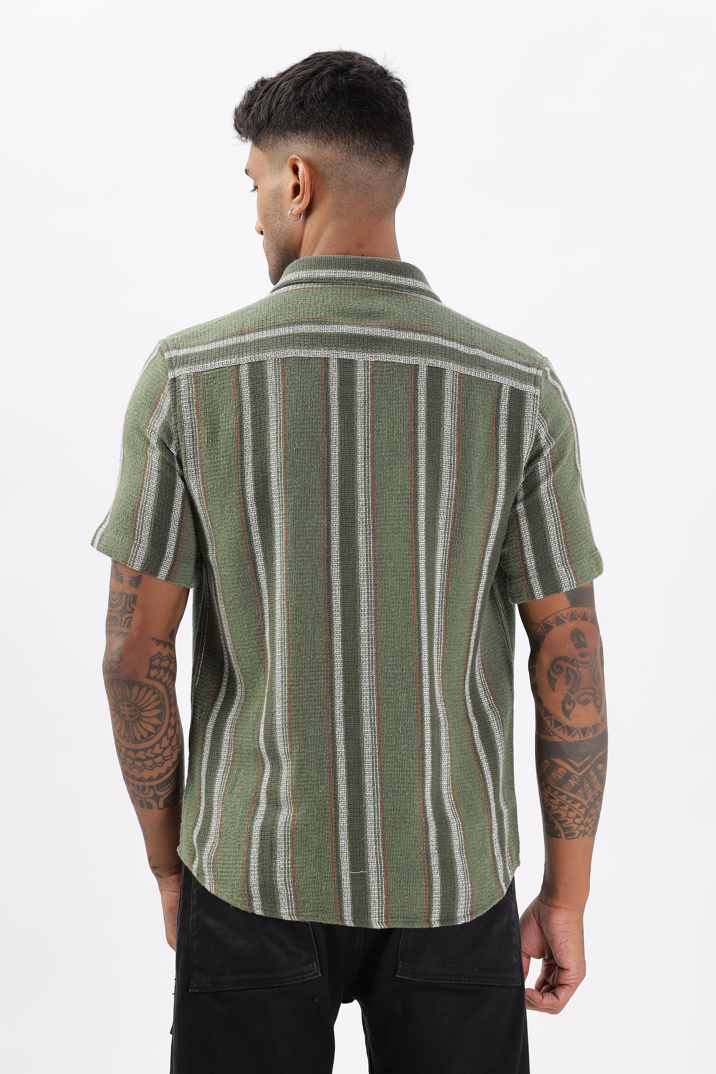 Uri Green Matte Weave Half Sleeve Shirt