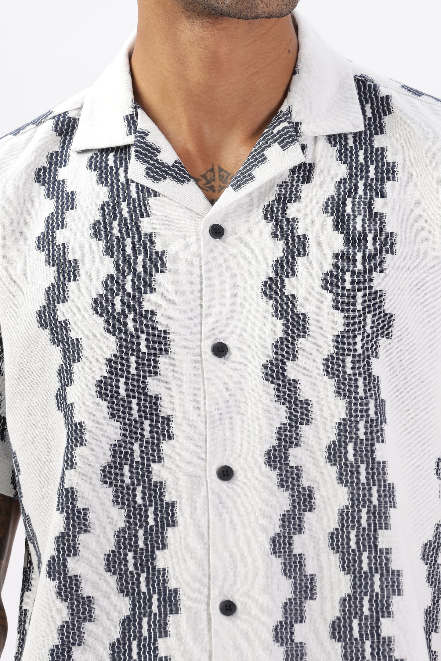 Uri White Crochet Resort Fit Cotton Shirt