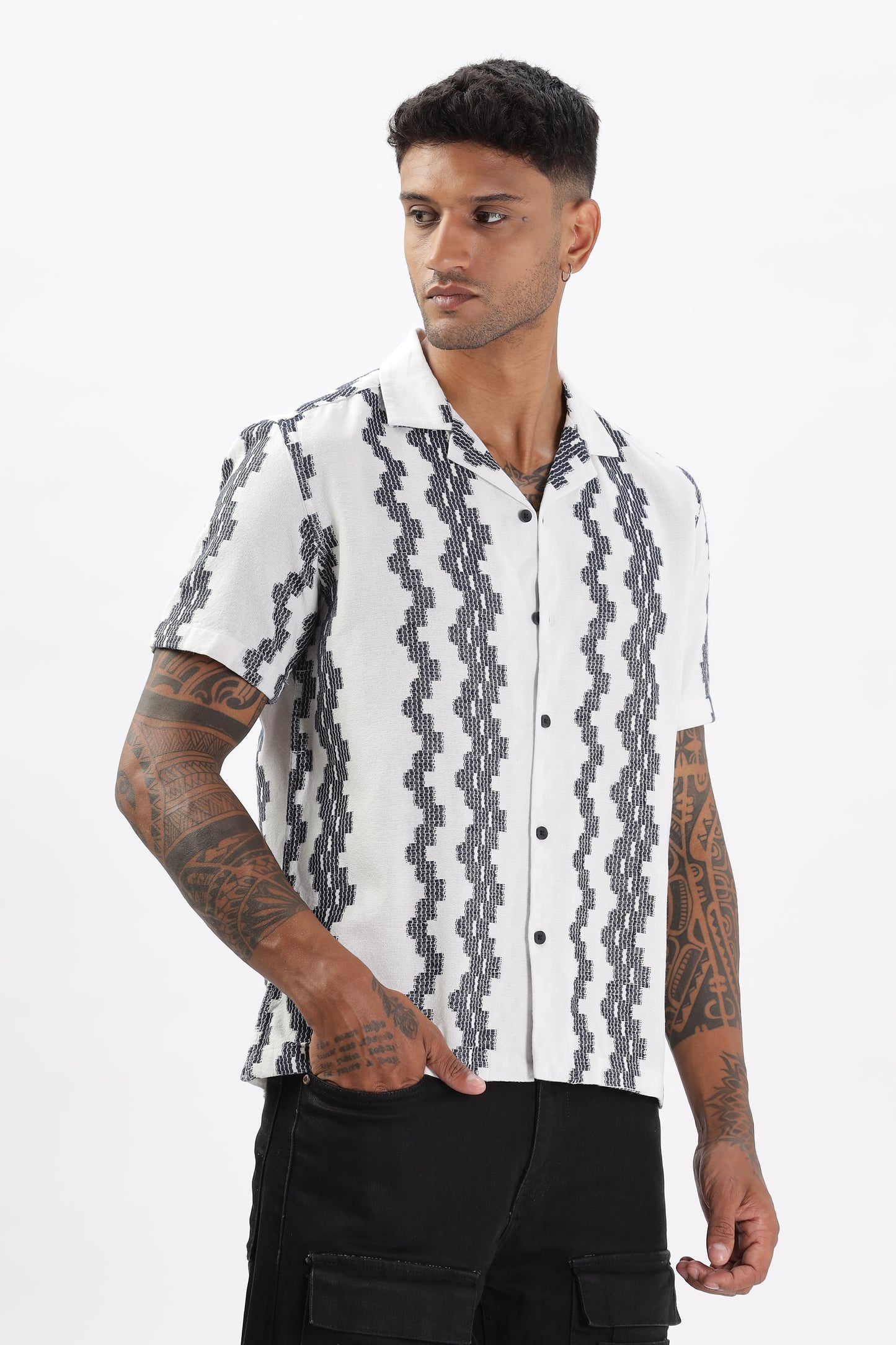 Uri White Crochet Resort Fit Cotton Shirt