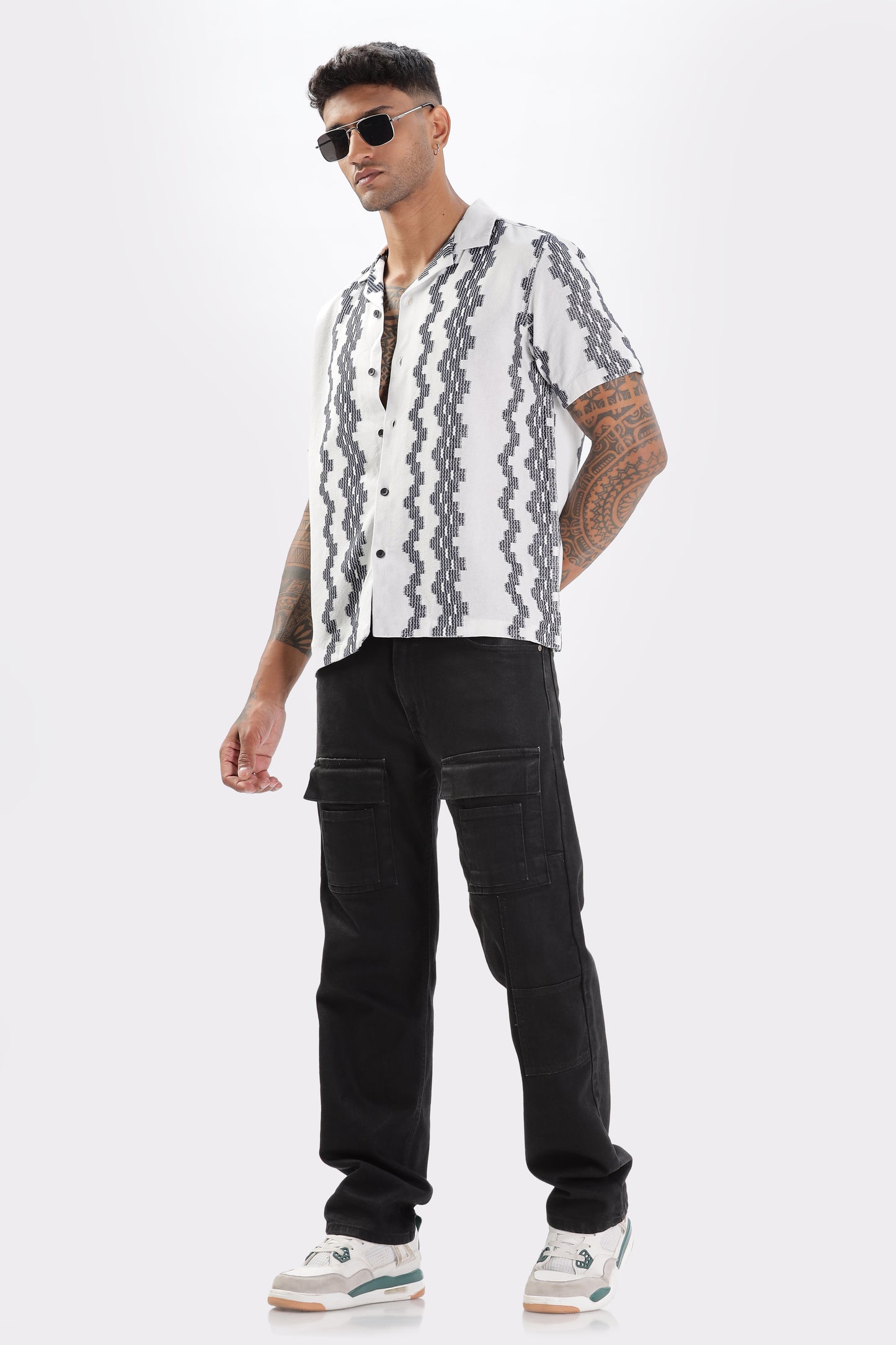 Uri White Crochet Resort Fit Cotton Shirt