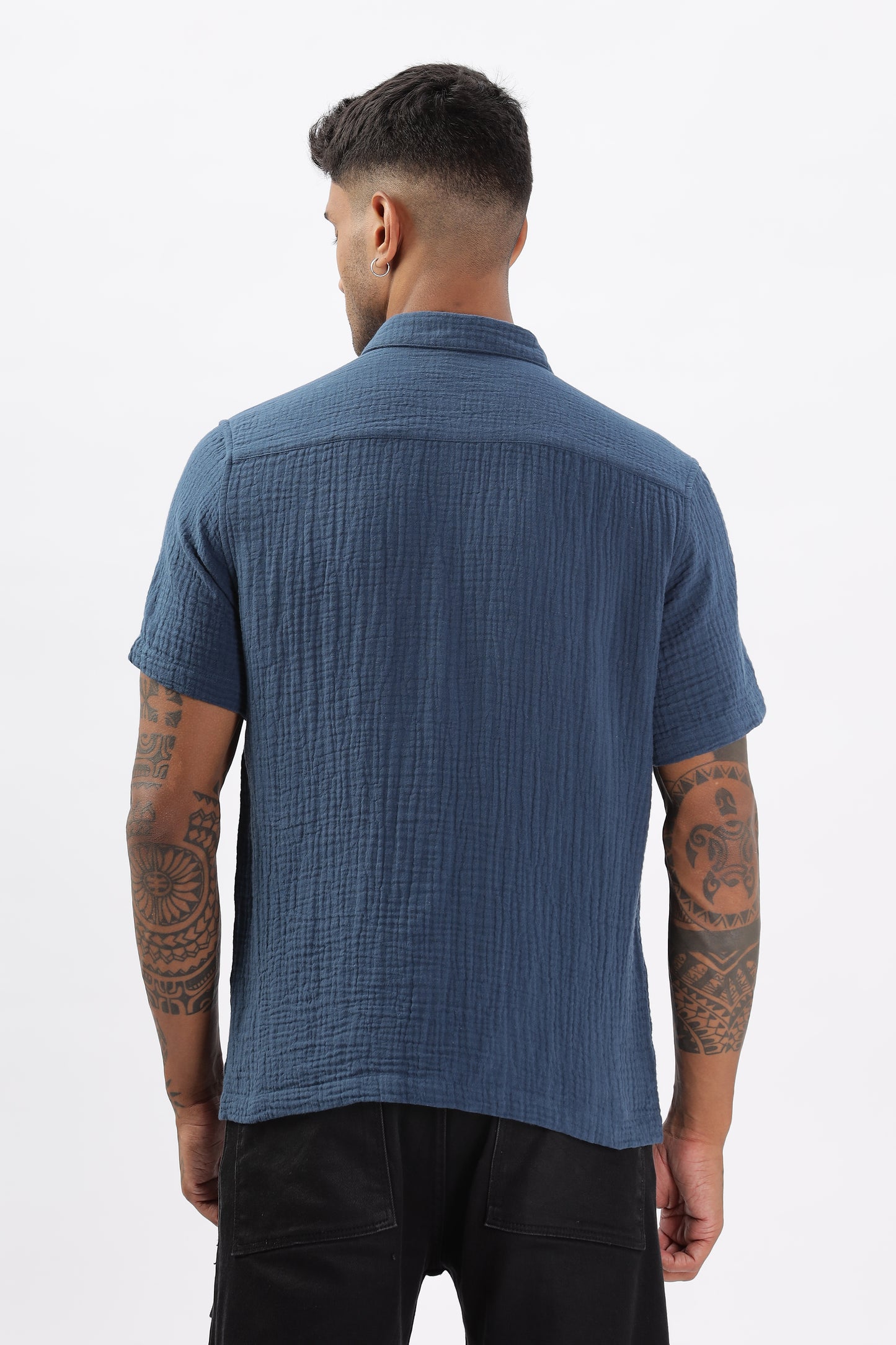 Uri Textured Boxy Fit Blue Shirt