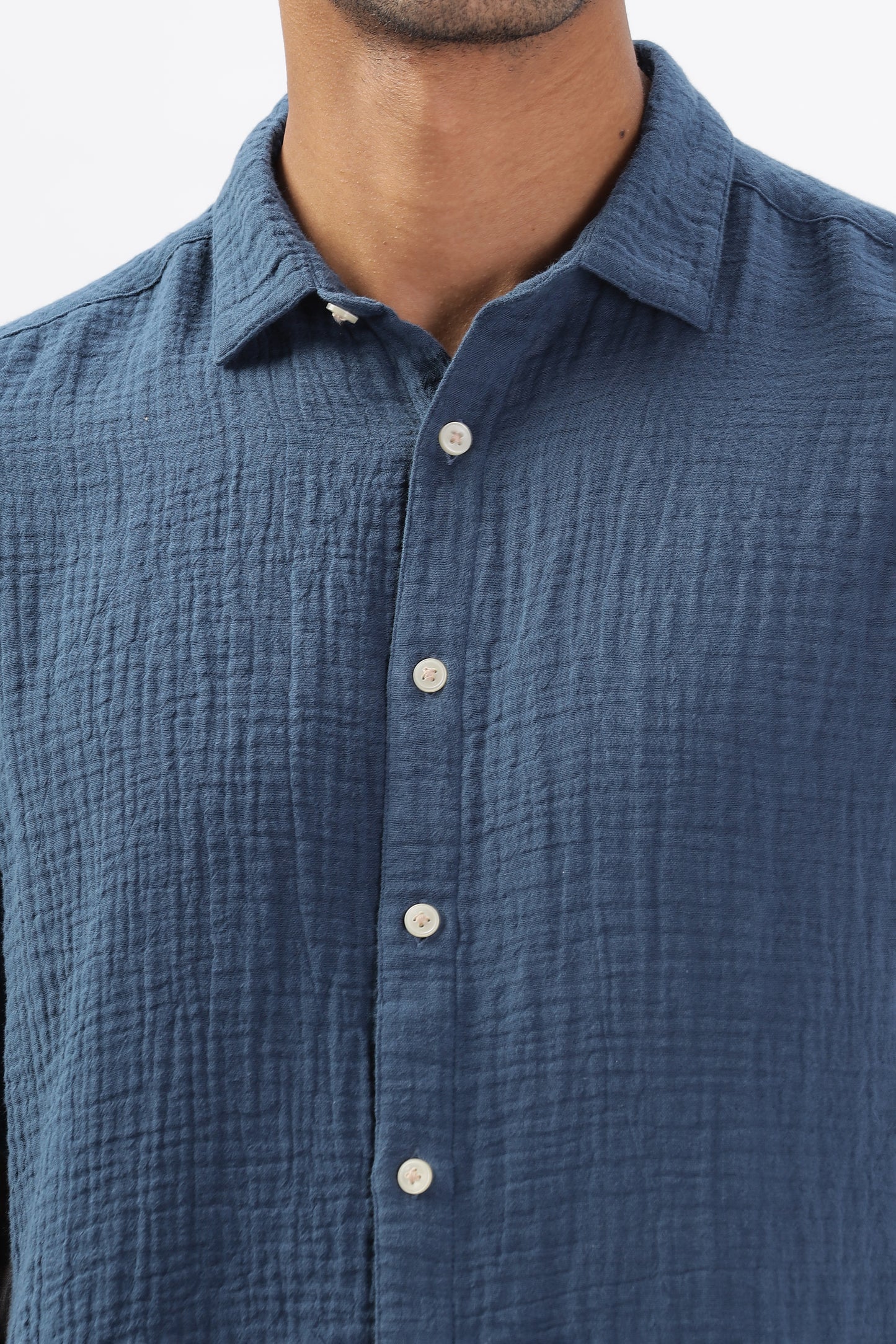 Uri Textured Boxy Fit Blue Shirt