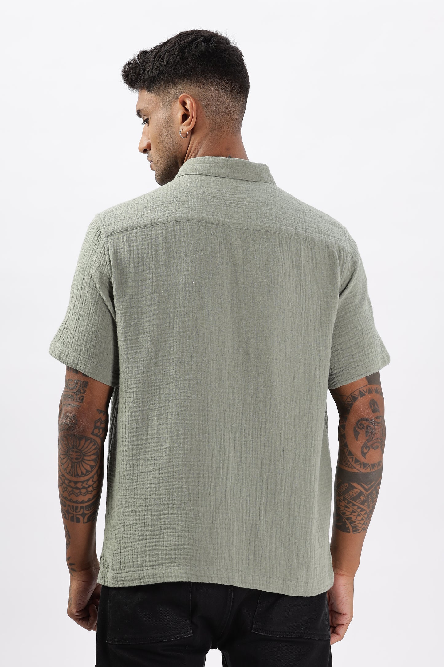 Uri Textured Boxy Fit Olive Shirt