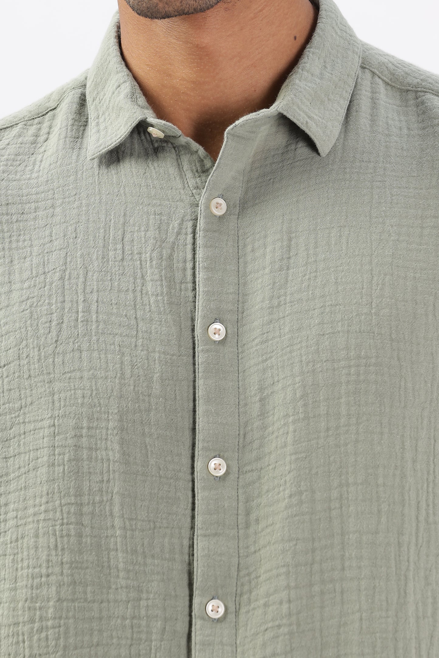 Uri Textured Boxy Fit Olive Shirt