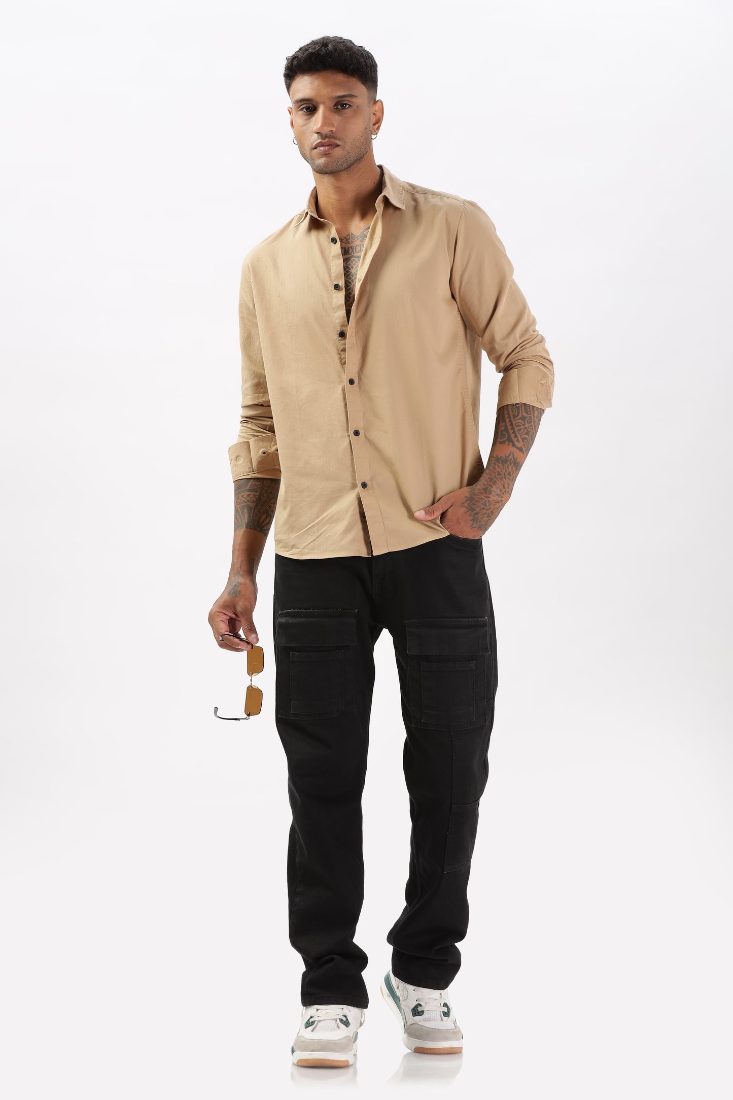 Uri Khaki Dobby Textured Casual Shirt