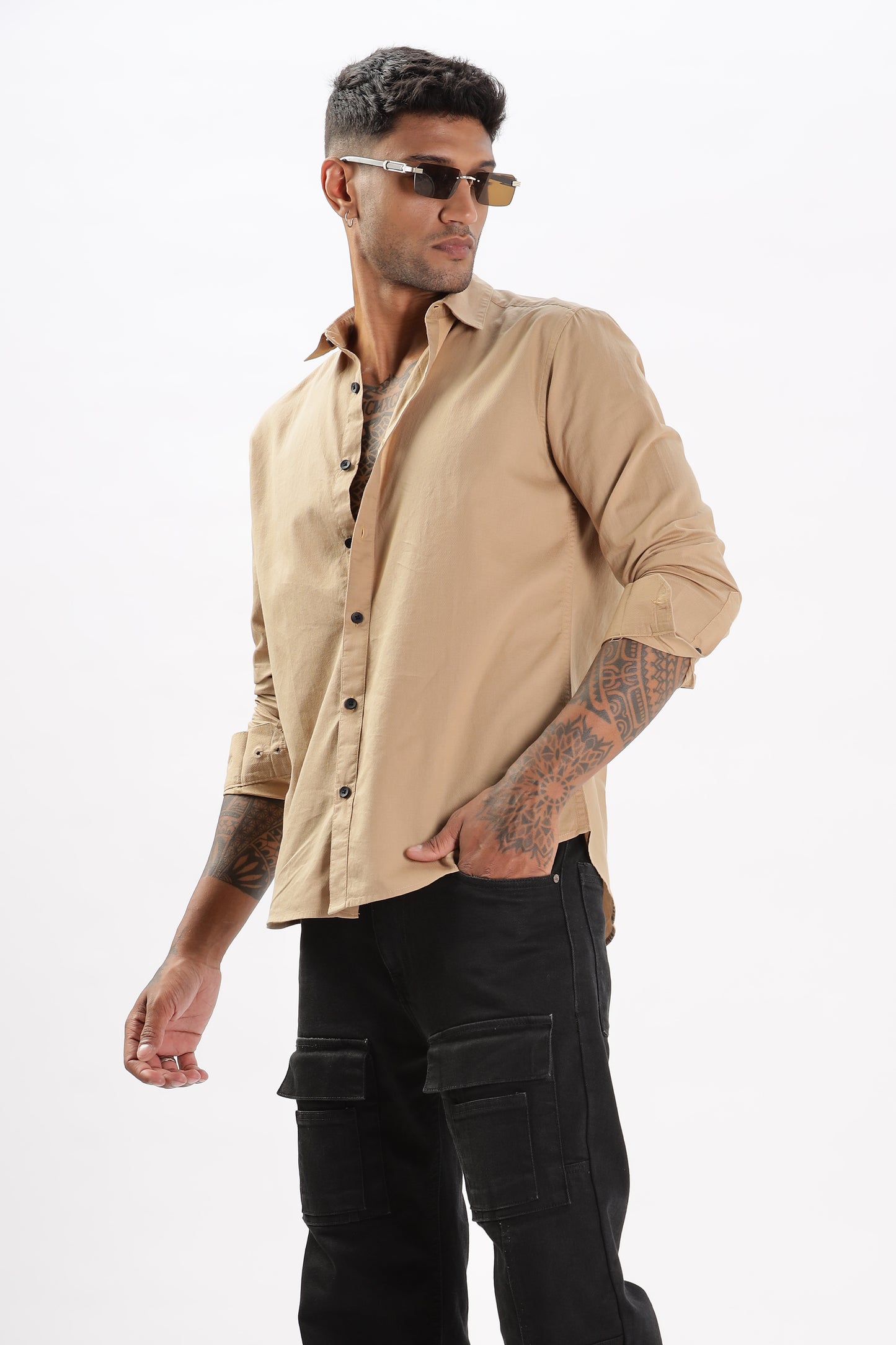 Uri Khaki Dobby Textured Casual Shirt
