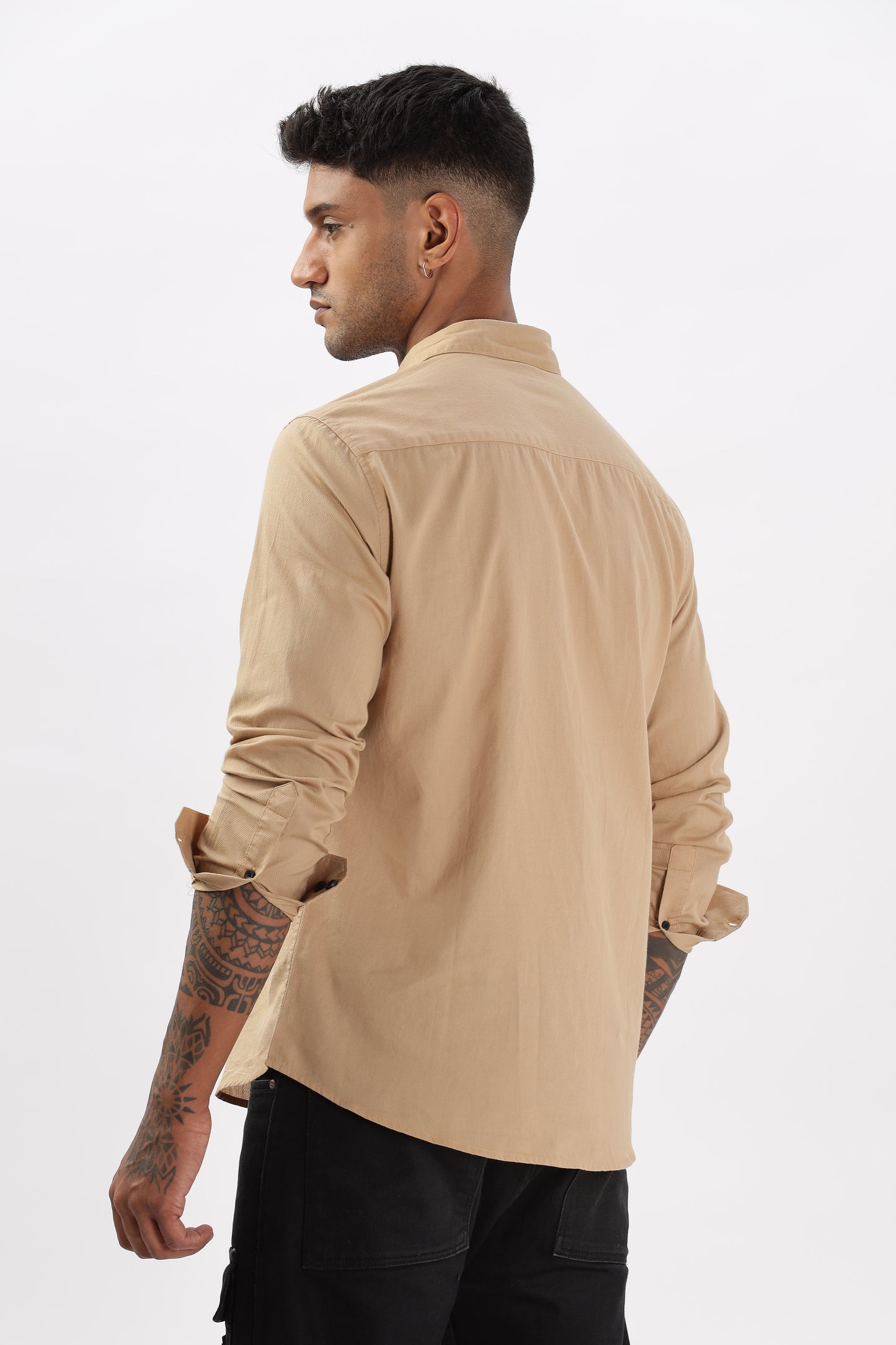 Uri Khaki Dobby Textured Casual Shirt