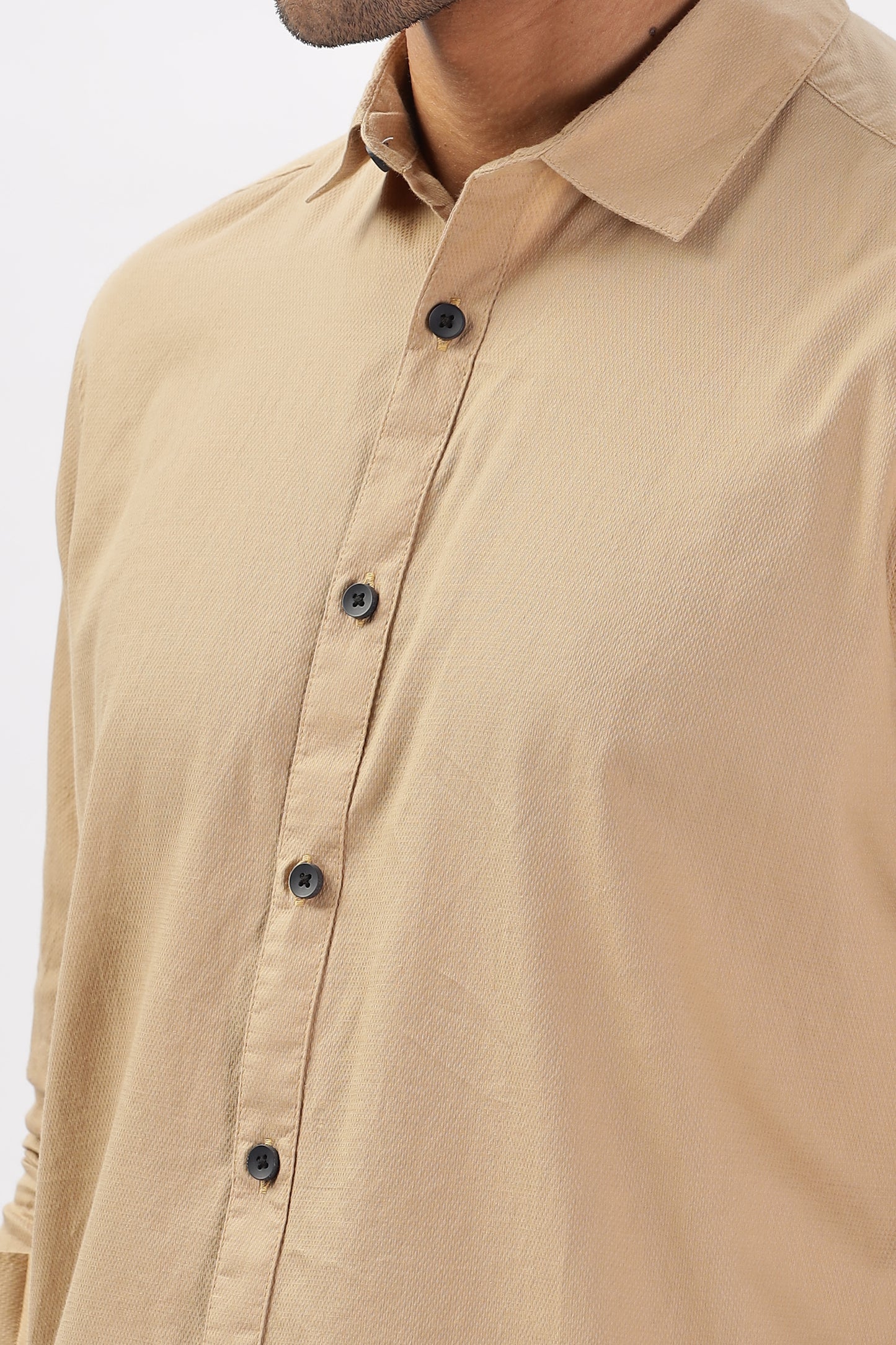 Uri Khaki Dobby Textured Casual Shirt