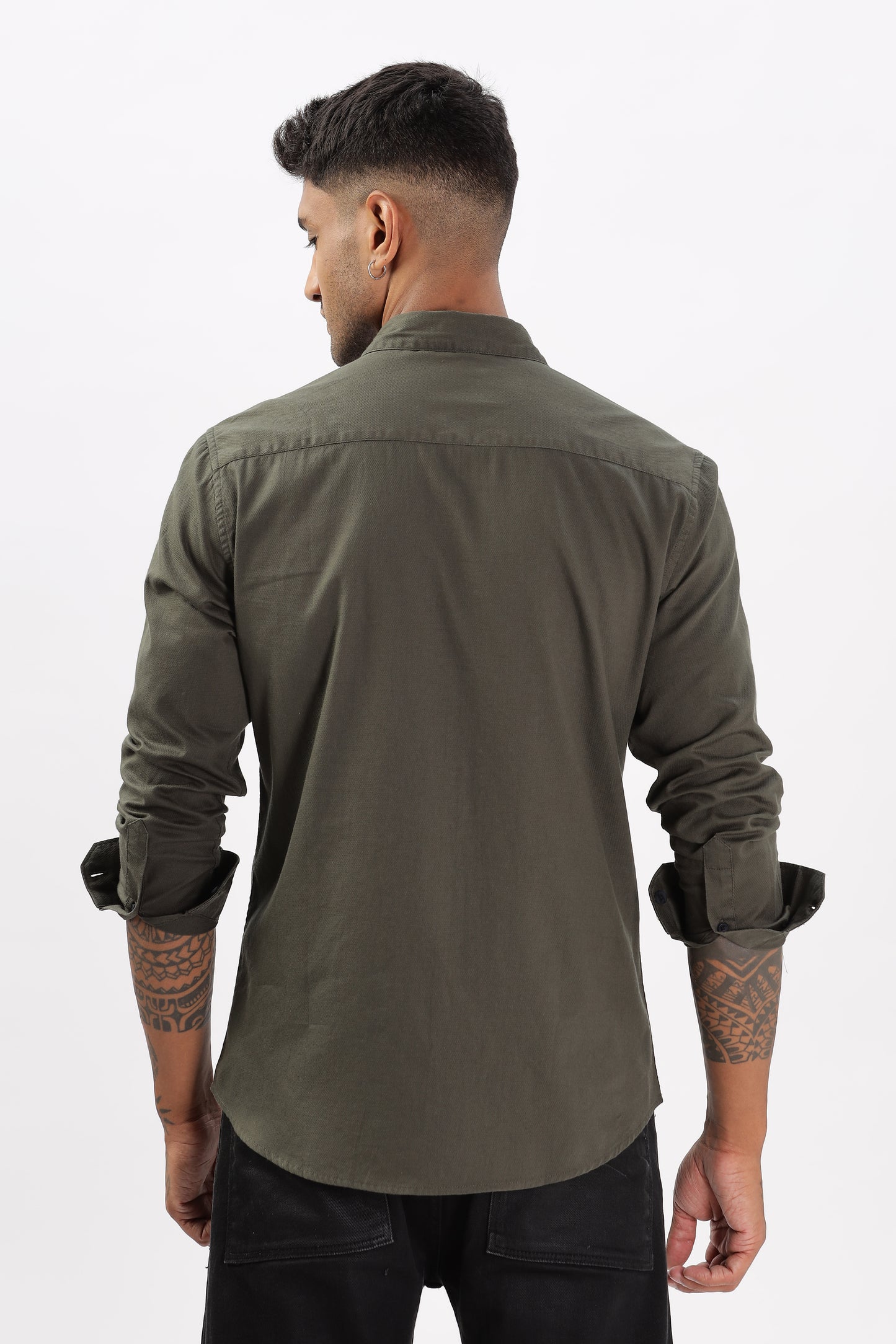 Uri Olive Dobby Textured Casual Shirt