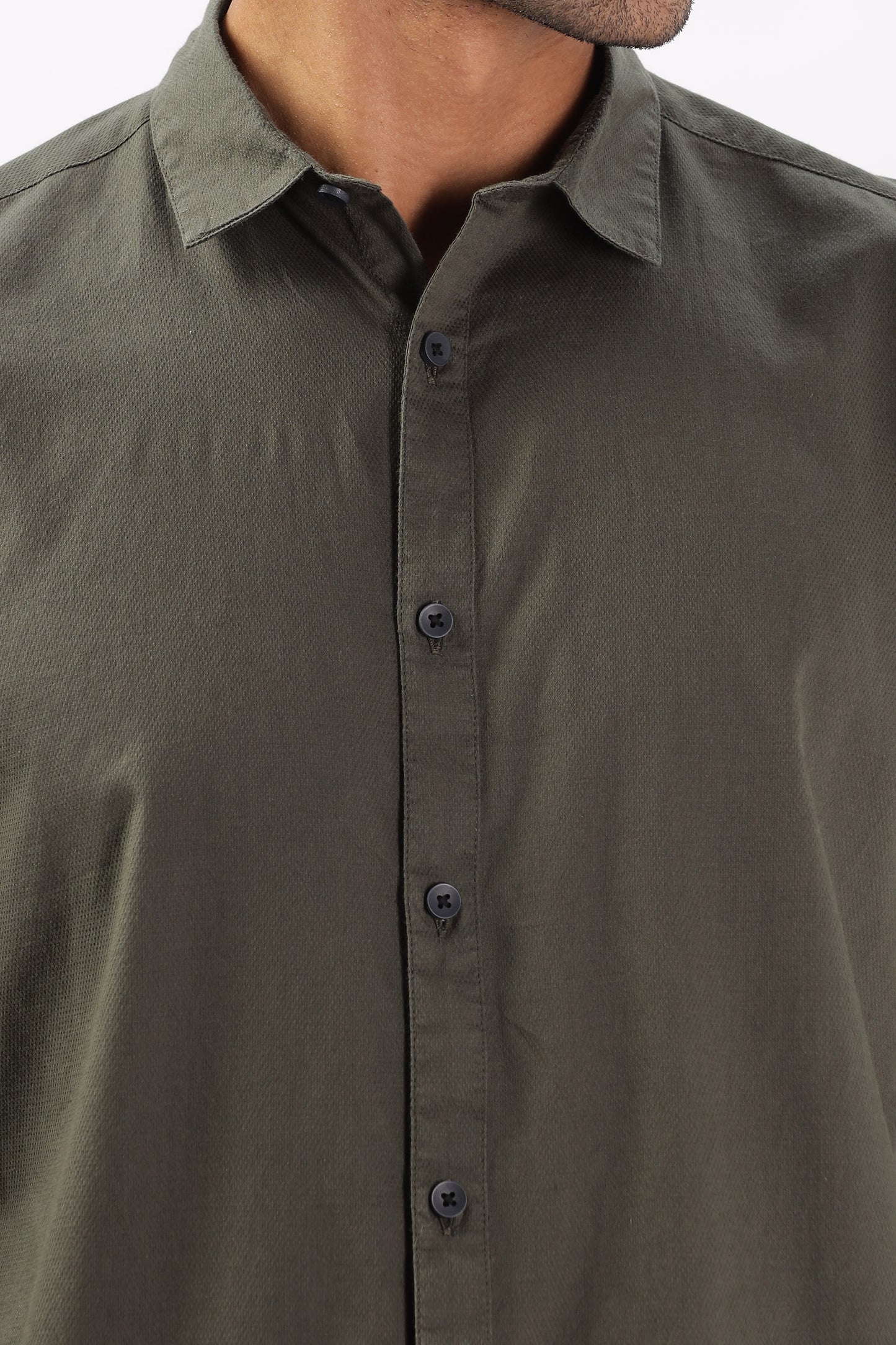 Uri Olive Dobby Textured Casual Shirt