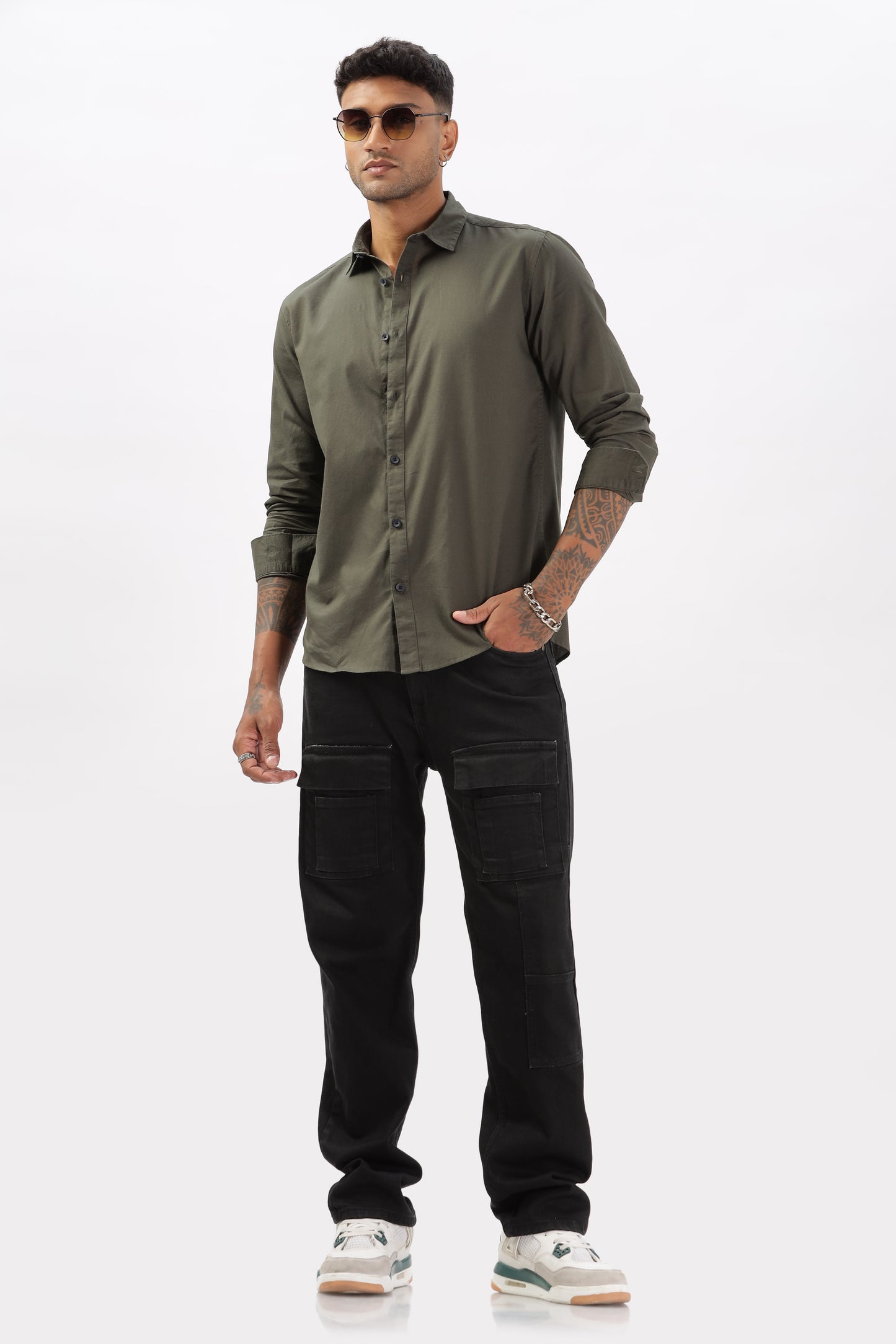 Uri Olive Dobby Textured Casual Shirt