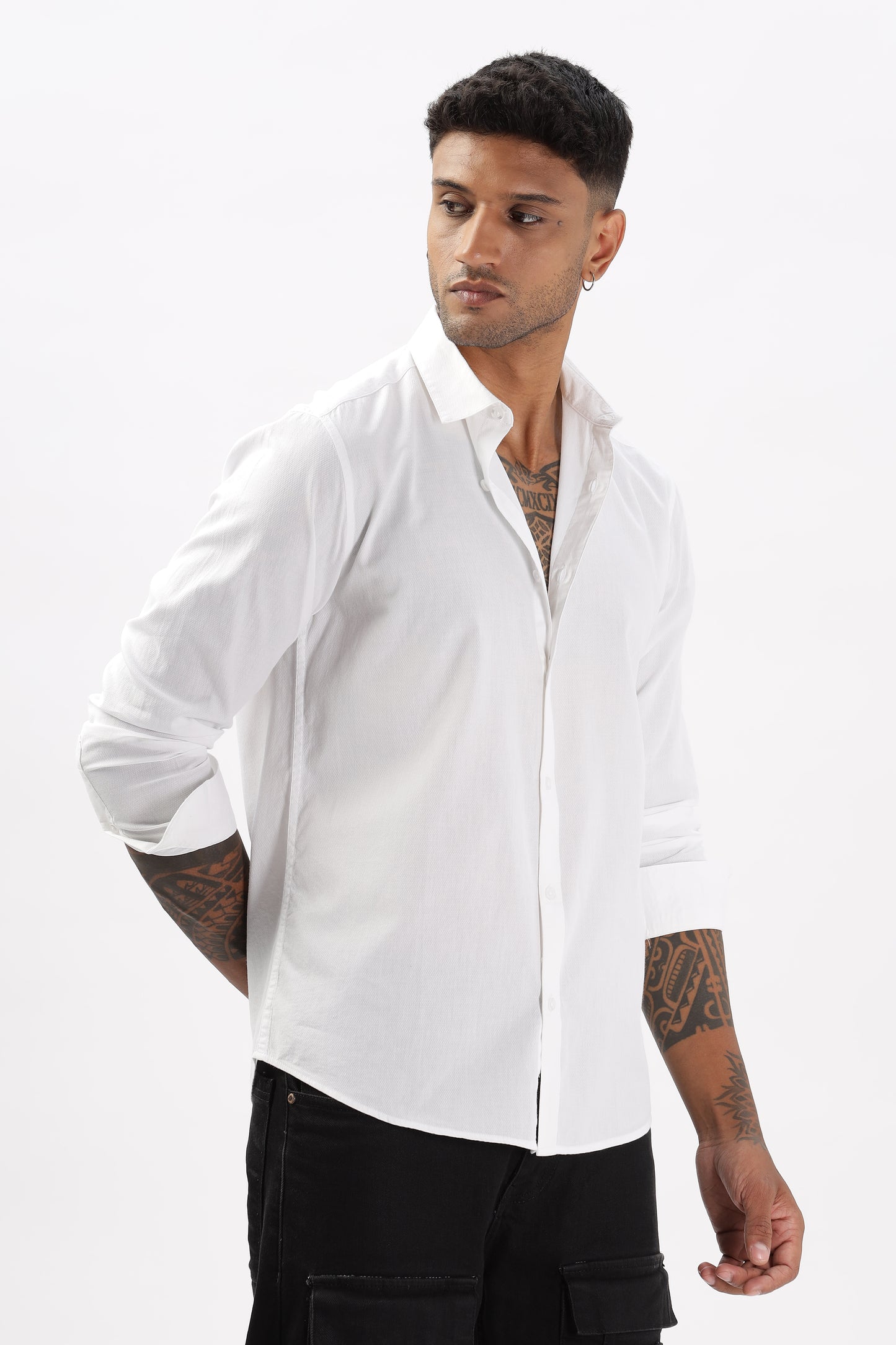 Uri White Dobby Textured Casual Shirt