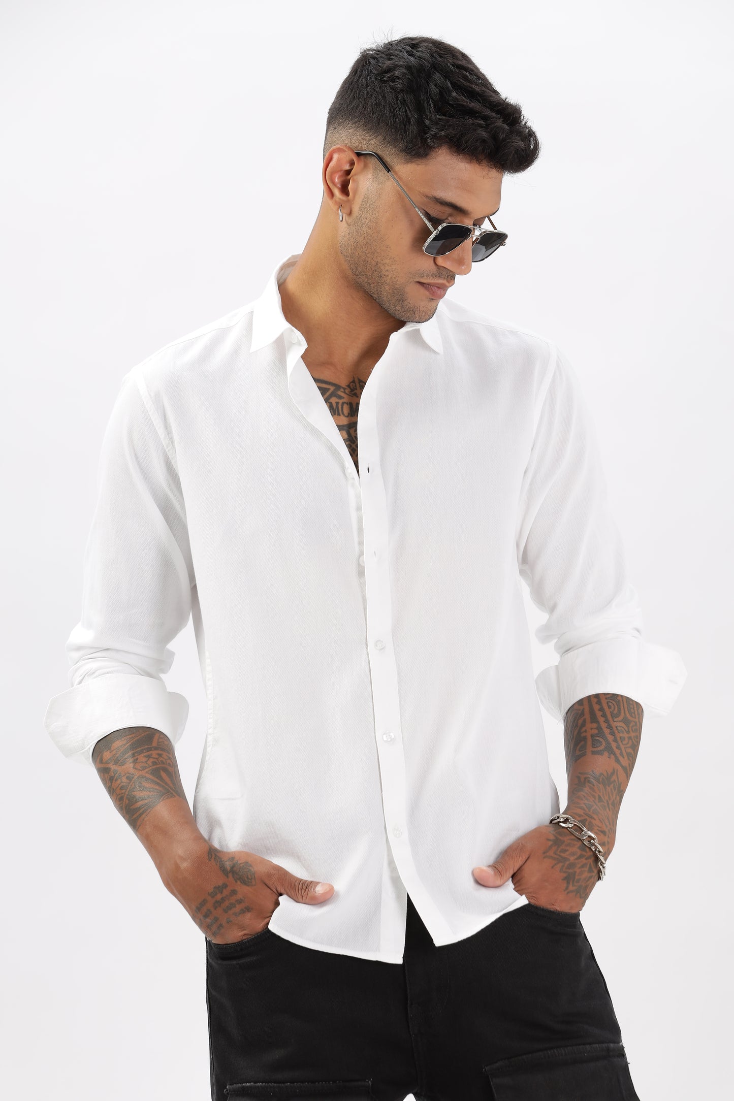 Uri White Dobby Textured Casual Shirt