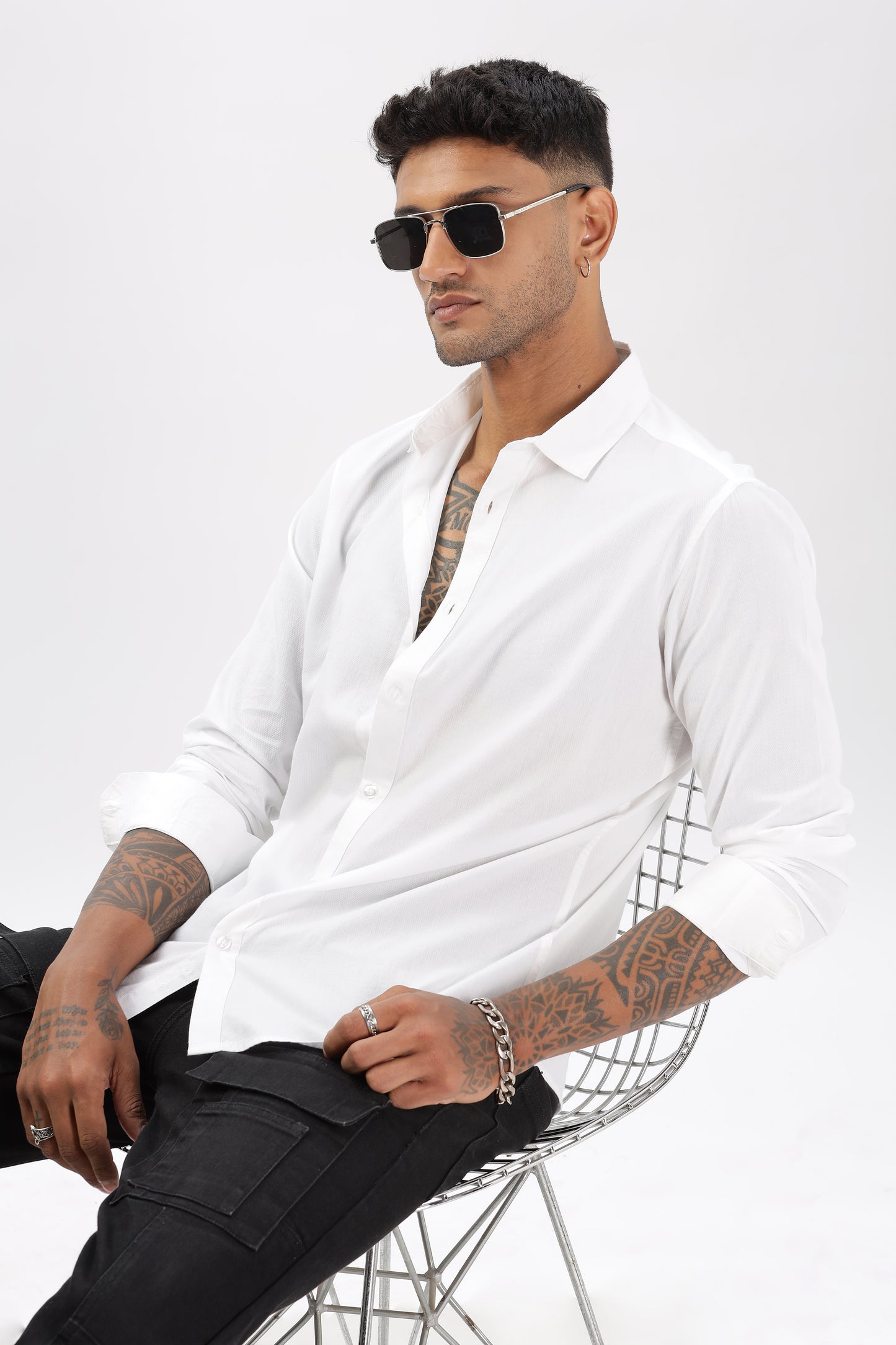 Uri White Dobby Textured Casual Shirt