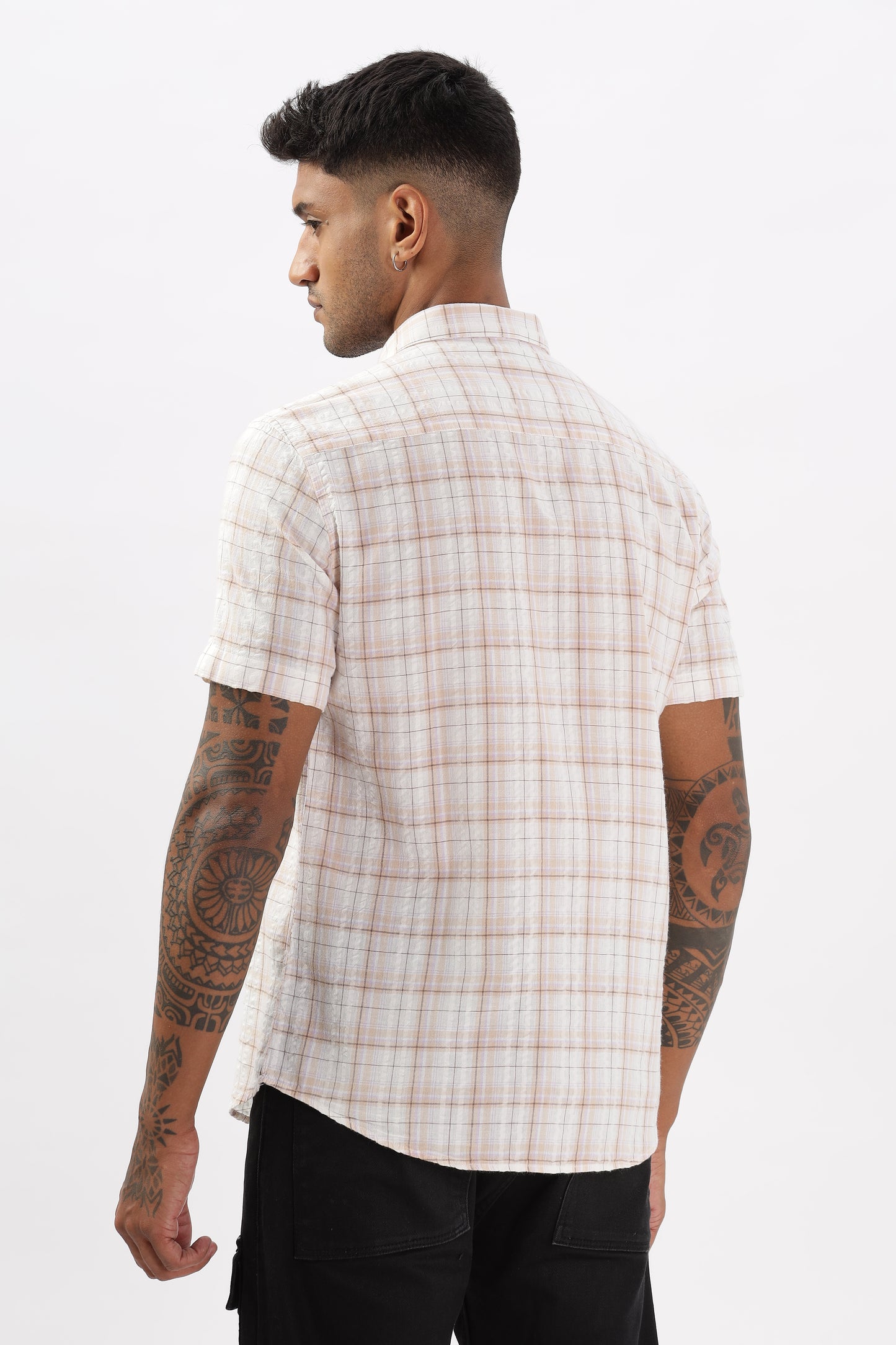 Uri Cream Seersucker Casual Shirt