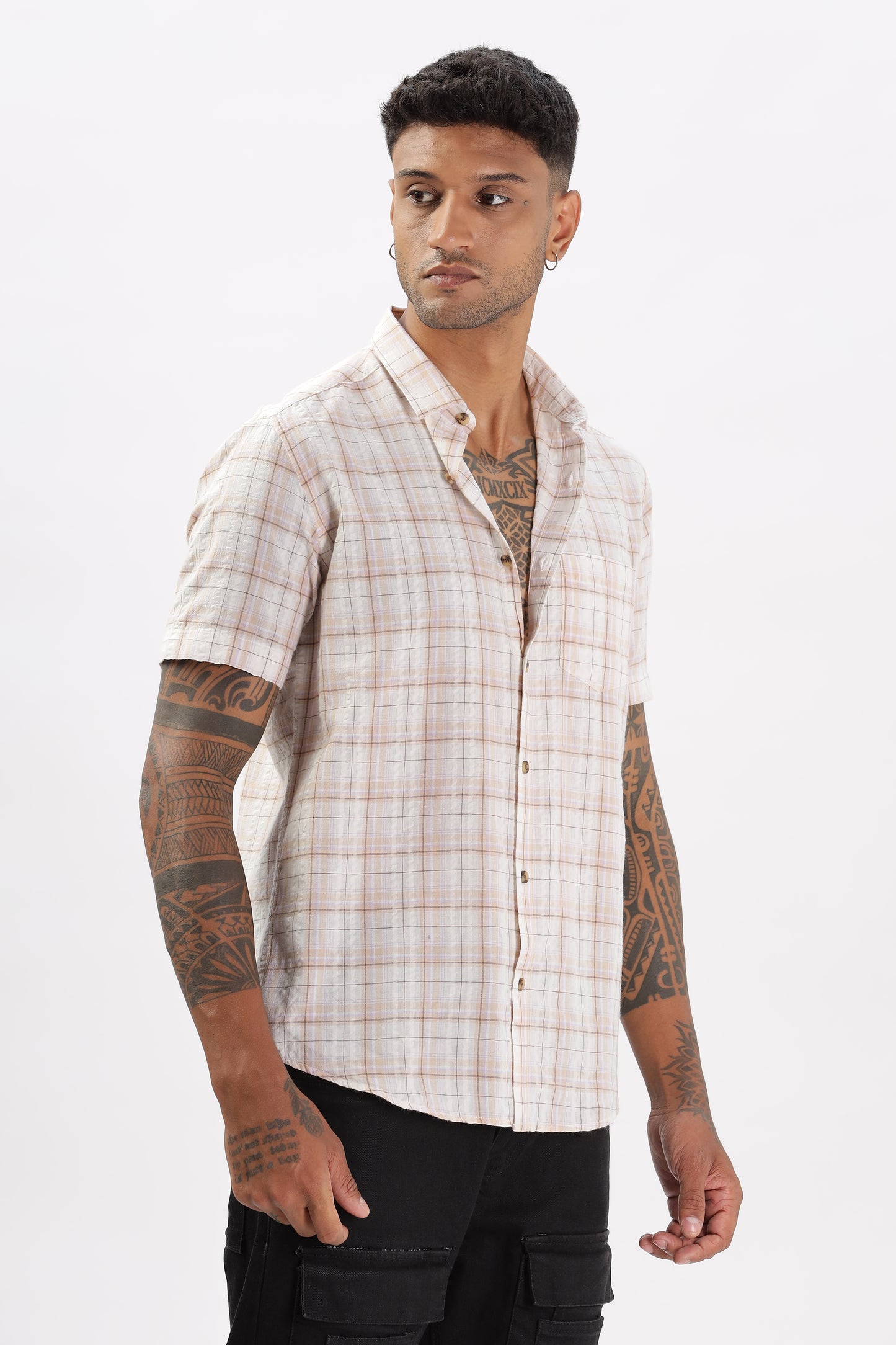 Uri Cream Seersucker Casual Shirt