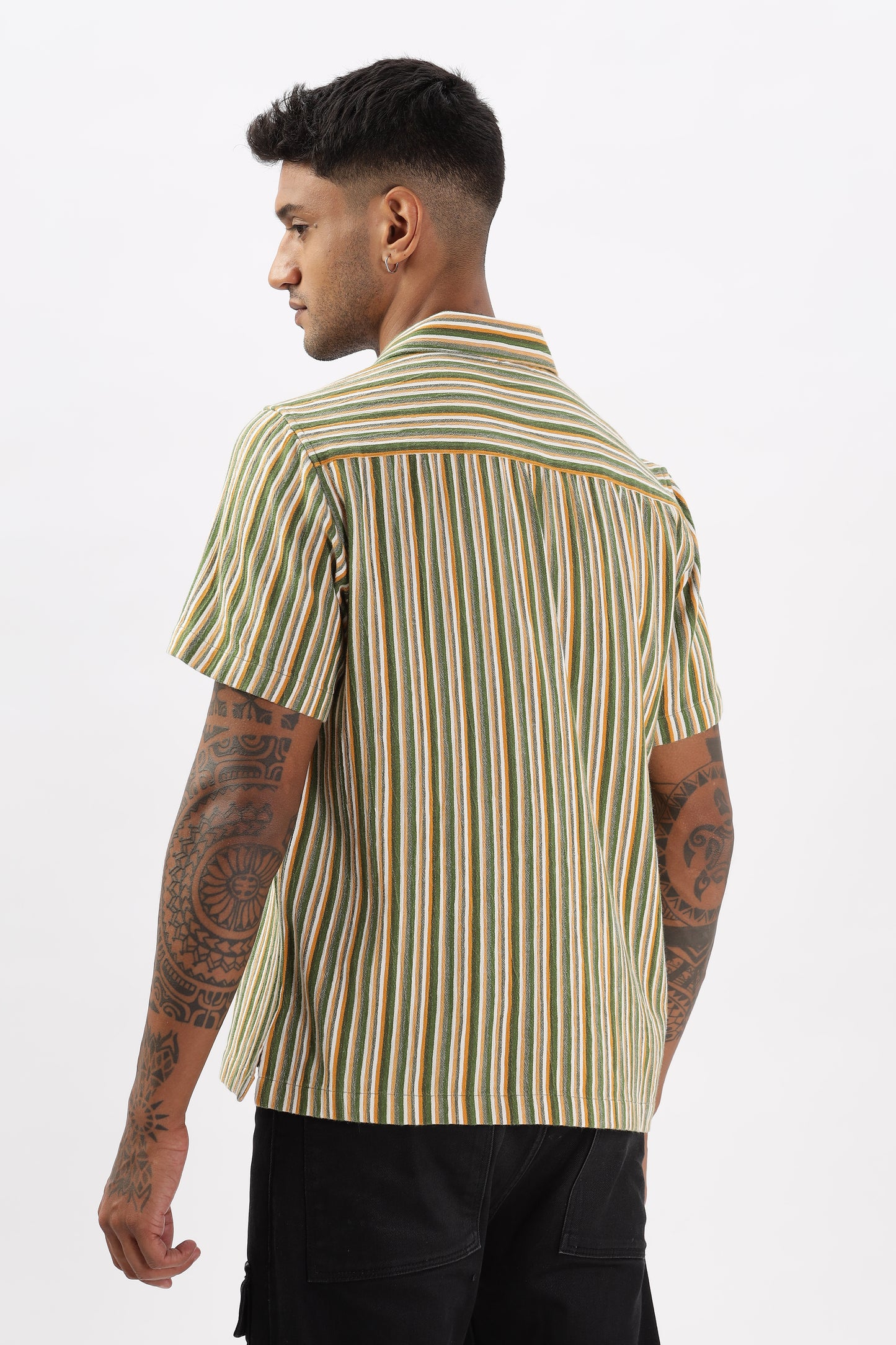 Uri Multicolor Stripe Textured Cuban Collar Shirt