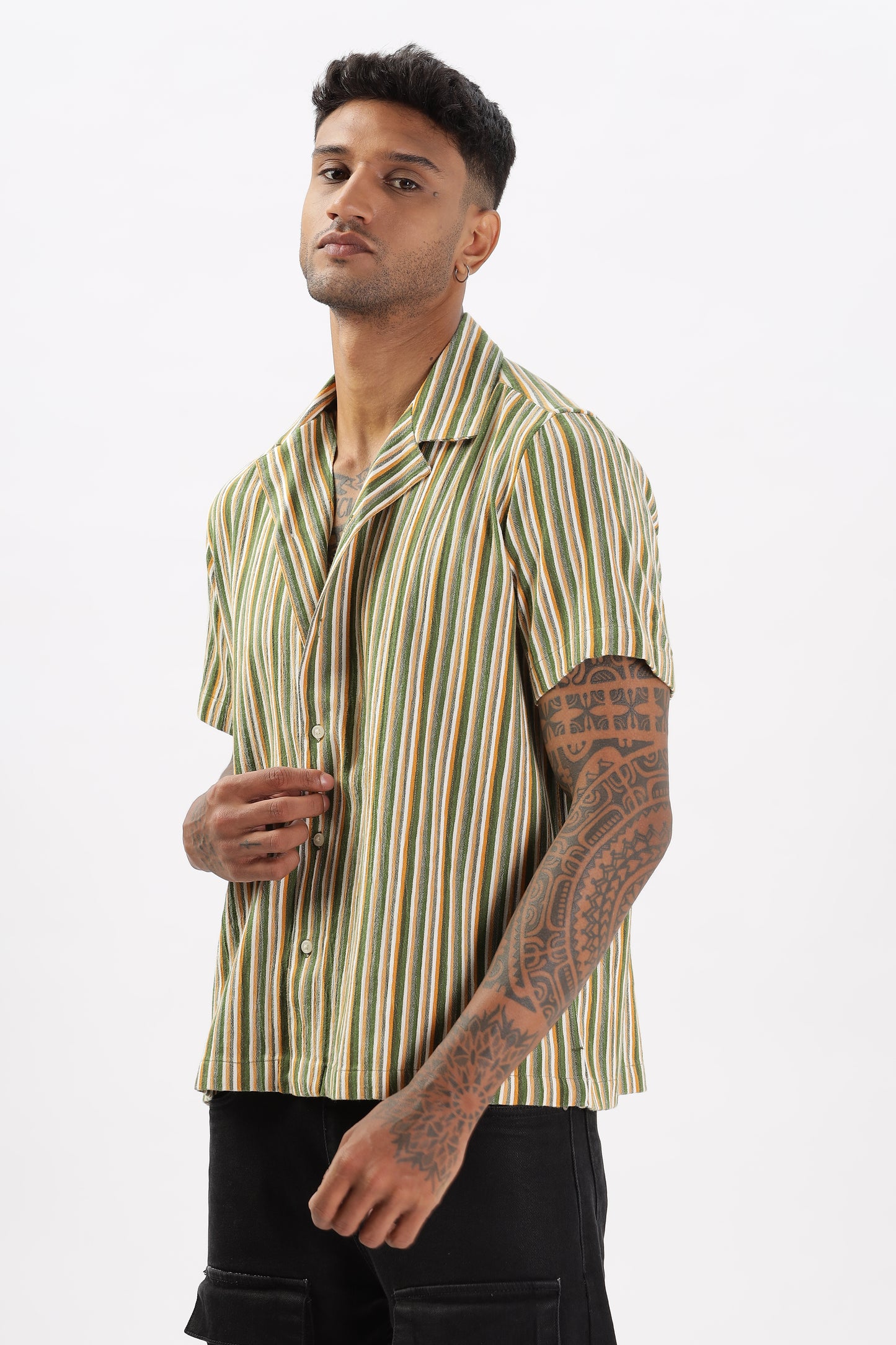 Uri Multicolor Stripe Textured Cuban Collar Shirt