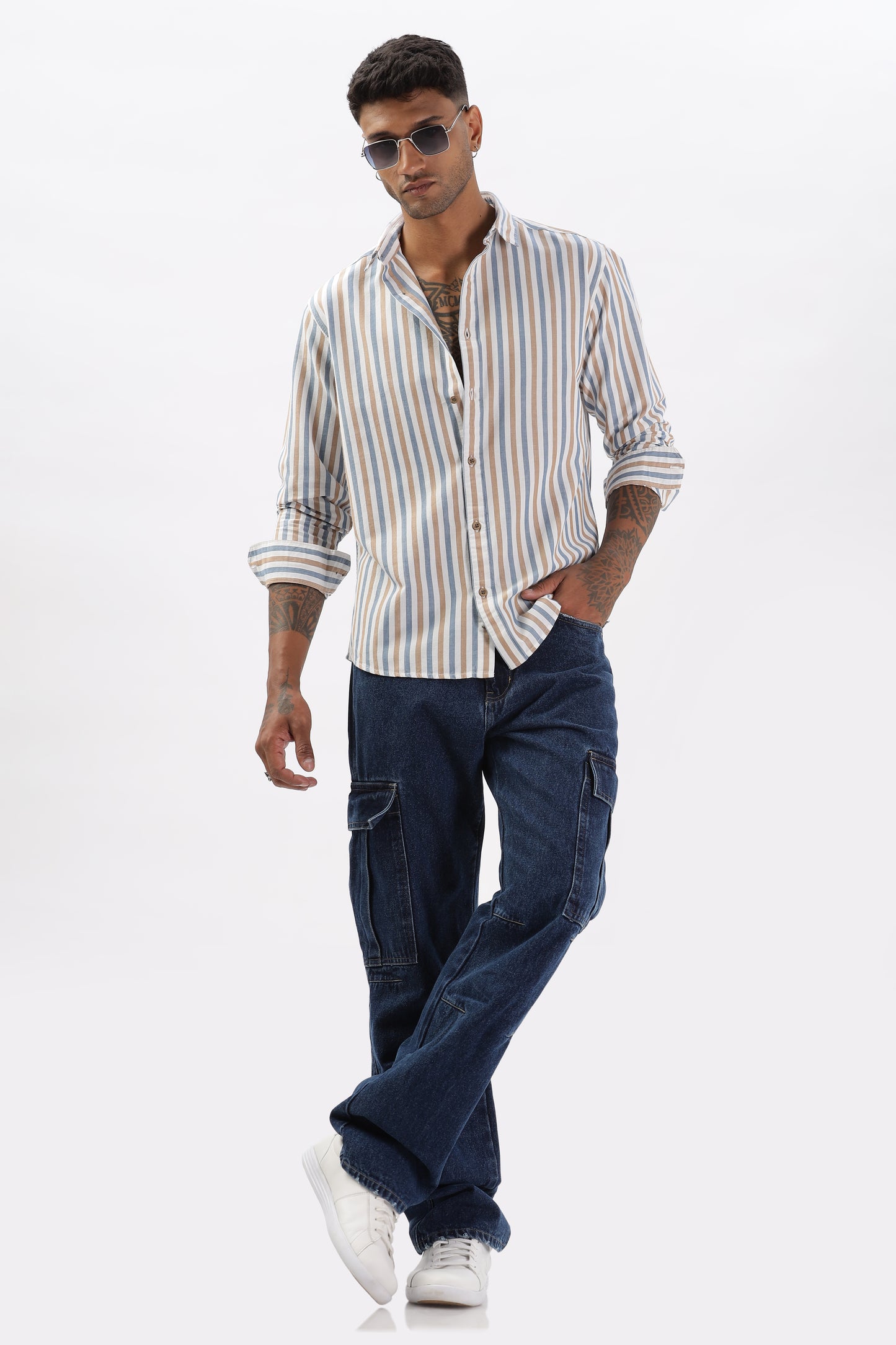 Uri Multicolor Vertical Stripe Casual Cotton Shirt