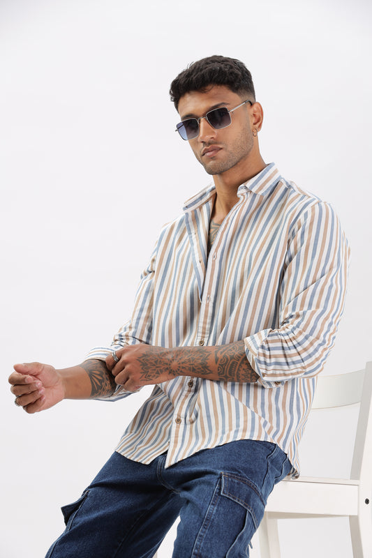 Uri Multicolor Vertical Stripe Casual Cotton Shirt