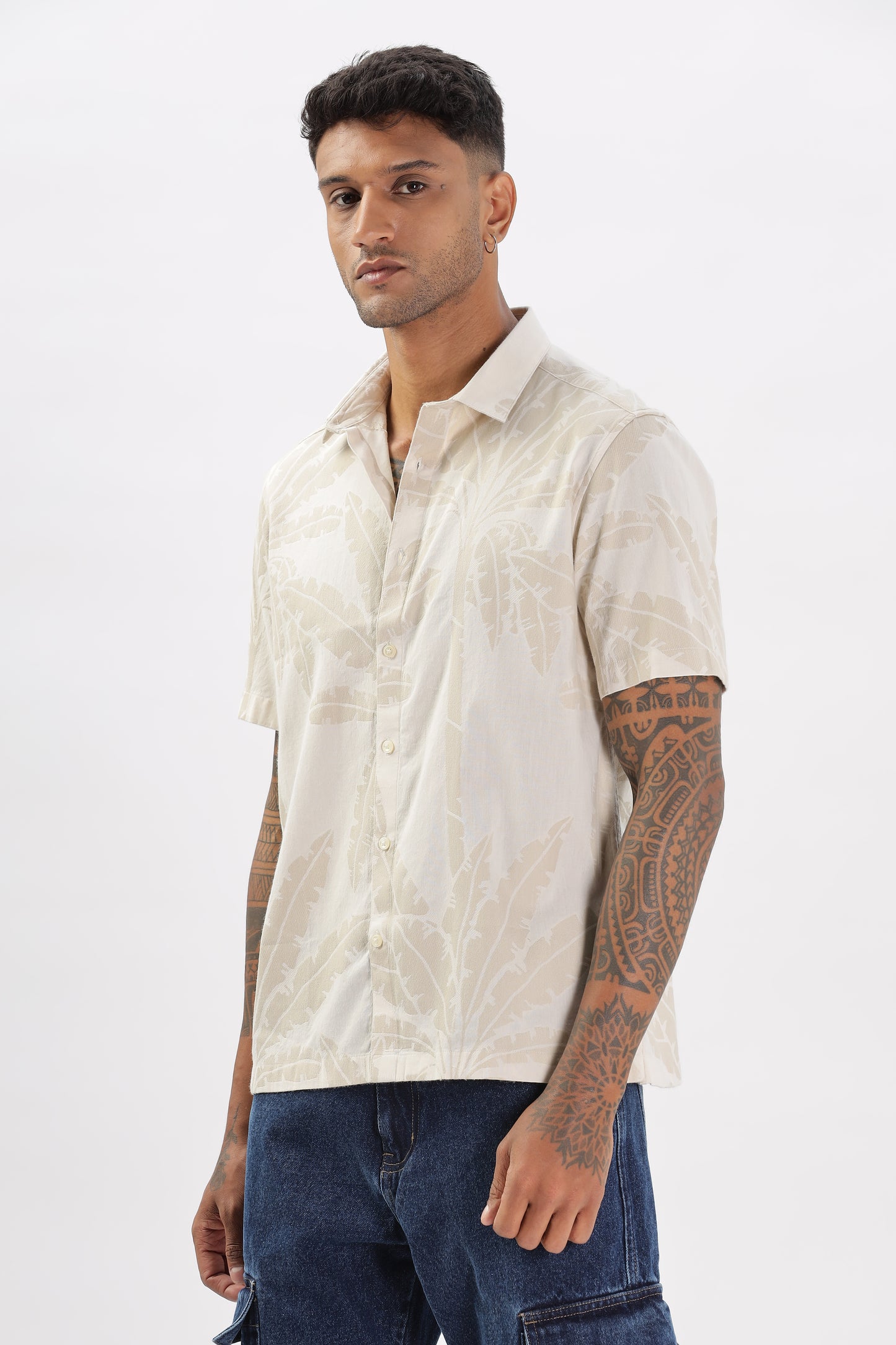 Uri Cream Floral Print Boxy Shirt