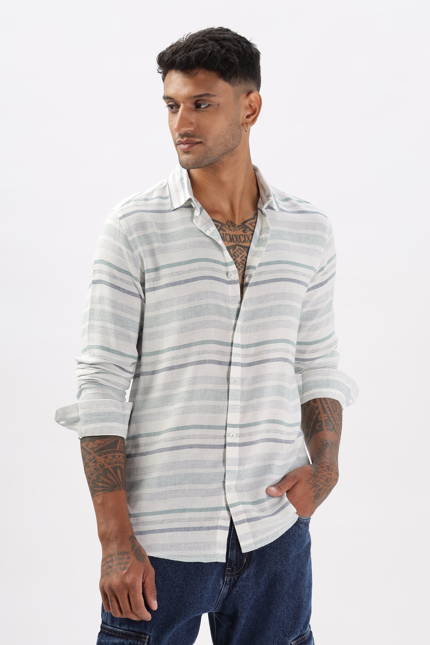 Uri Horizontal Stripe Linen Casual Shirt