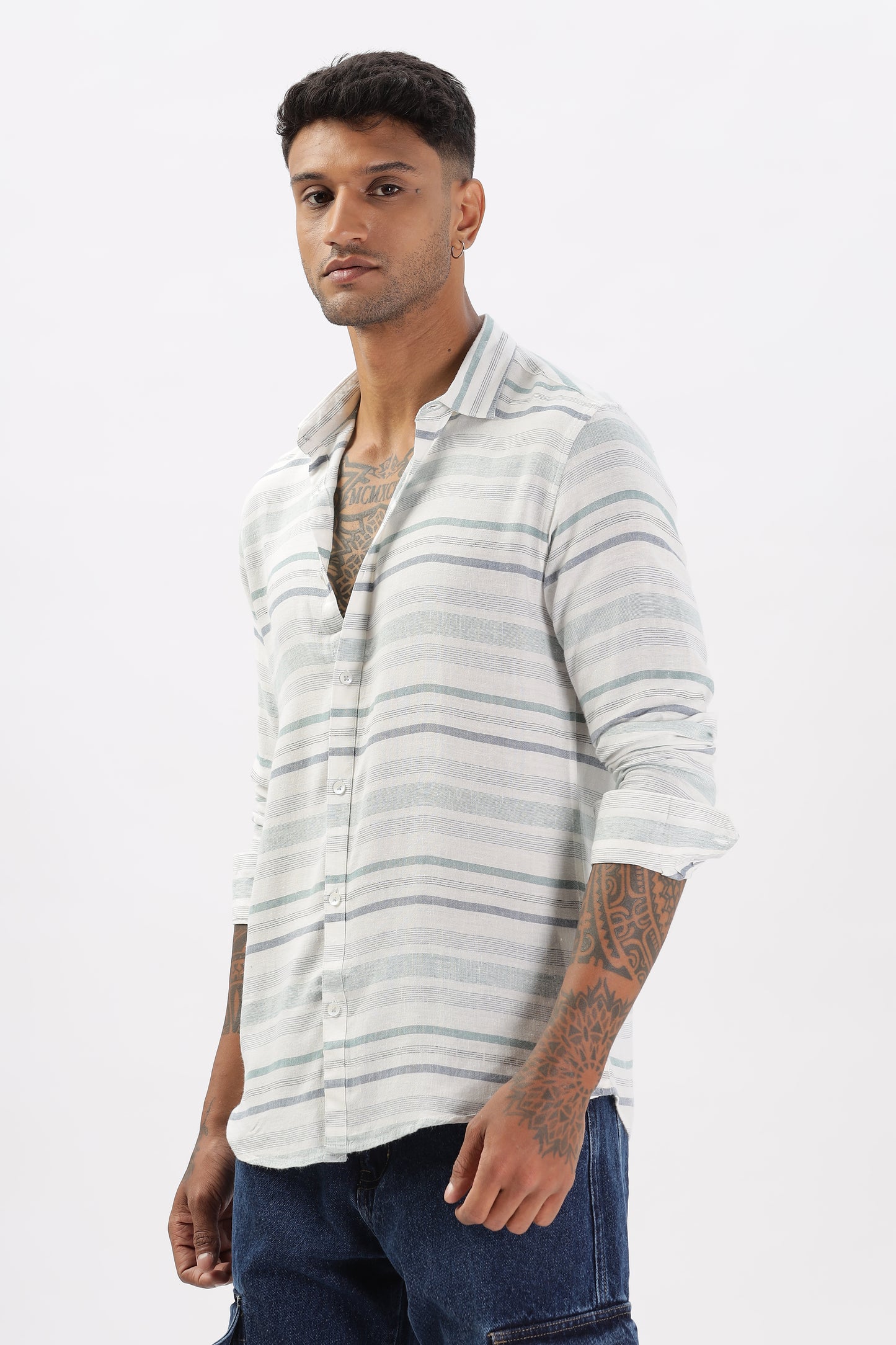Uri Horizontal Stripe Linen Casual Shirt
