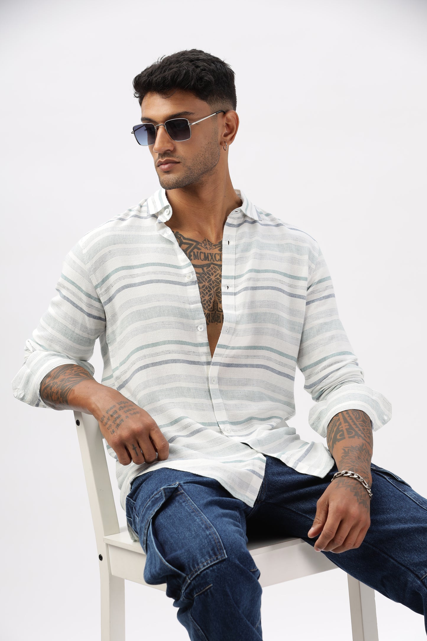 Uri Horizontal Stripe Linen Casual Shirt